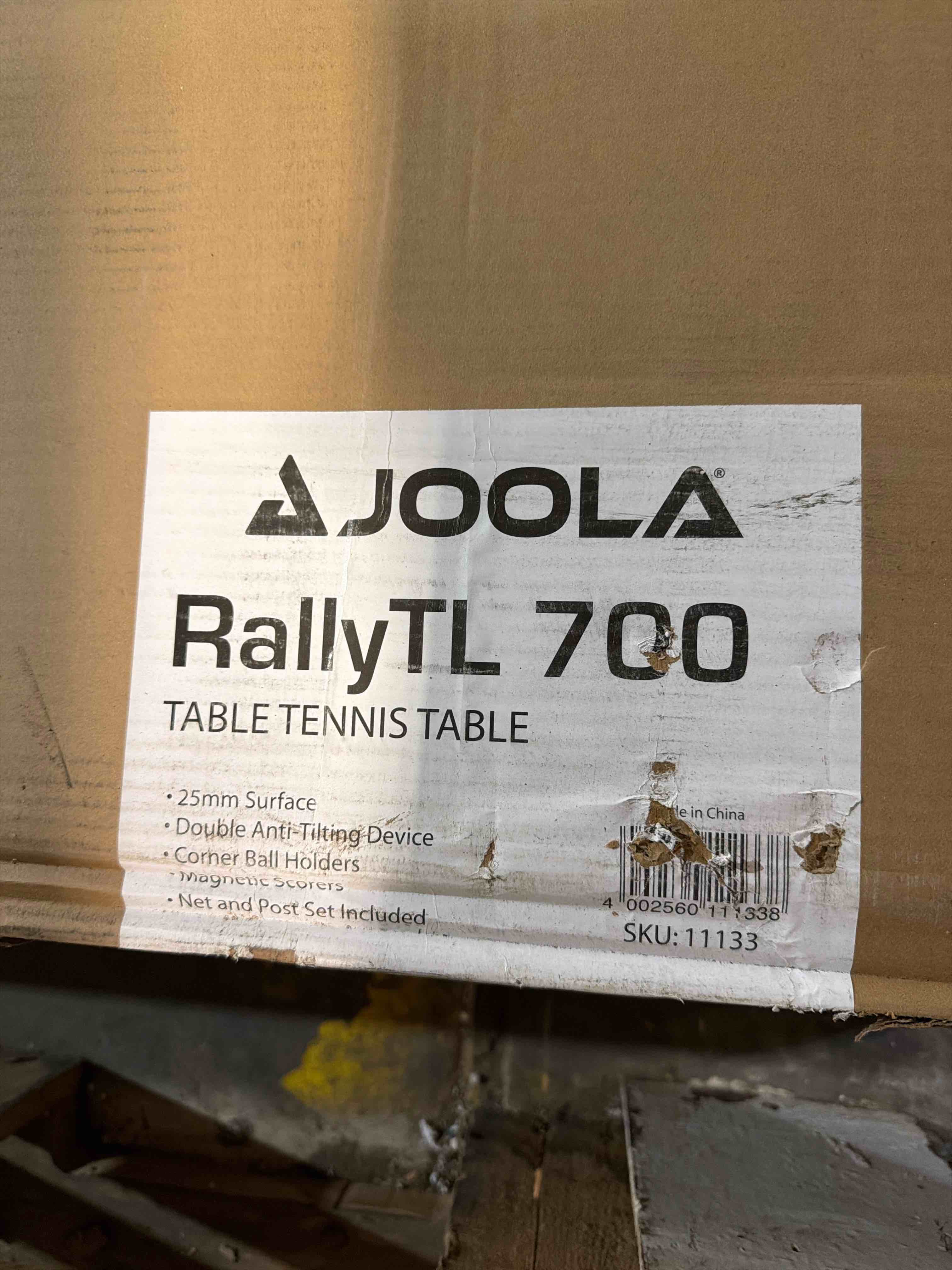 Condition photo showing New/Like New for joola rally tl professional mdf indoor ping pong table w/quick clamp table tennis net & post set, 10 minute easy assembly, corner ball holders, tournament quality, includes playback mode, standard 25mm table surface, table is brand new in box