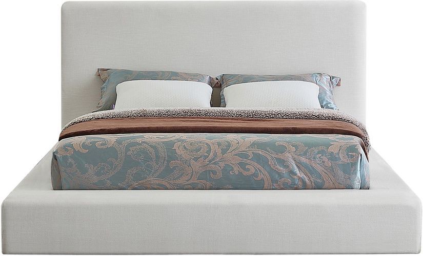 Condition photo showing New/Like New for devin linen textured fabric king bed in cream (new in 2 boxes) 92.5 w x 97 d x 45 h