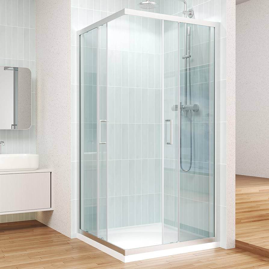 Condition photo showing New/Like New for 1/4" thick clear sgcc tempered glass sliding shower door, brushed nickel (new in box- parts verified) 36 d x 36 w x72 h