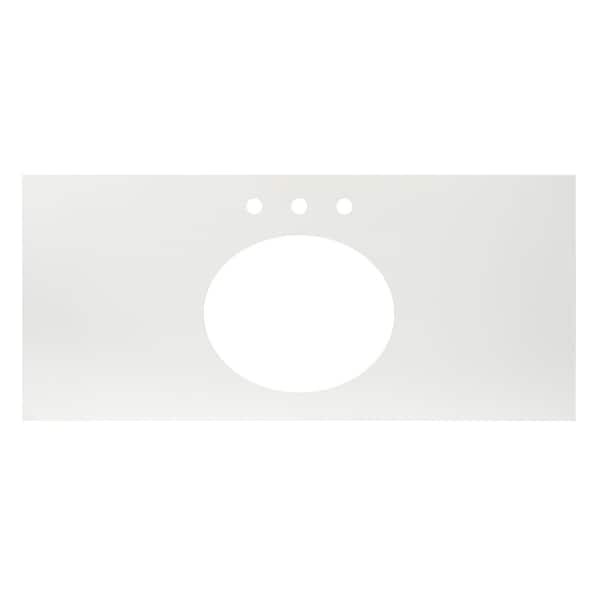 Condition photo showing New/Like New for ariel 55 inch pure marble bathroom vanity countertop 1.5 inch thick miter edge with oval single sink shape (new in box, countertop only) 55 x 22 x1.5