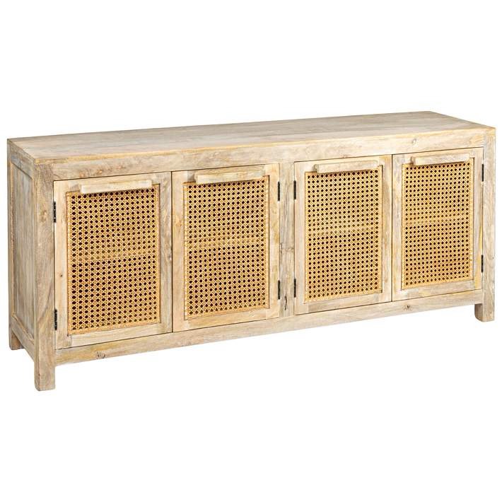 Mango Wood & Cane 4-Door Sideboard Cabinet - 30 x 19 x 69.3 - Scratch and Dent item 