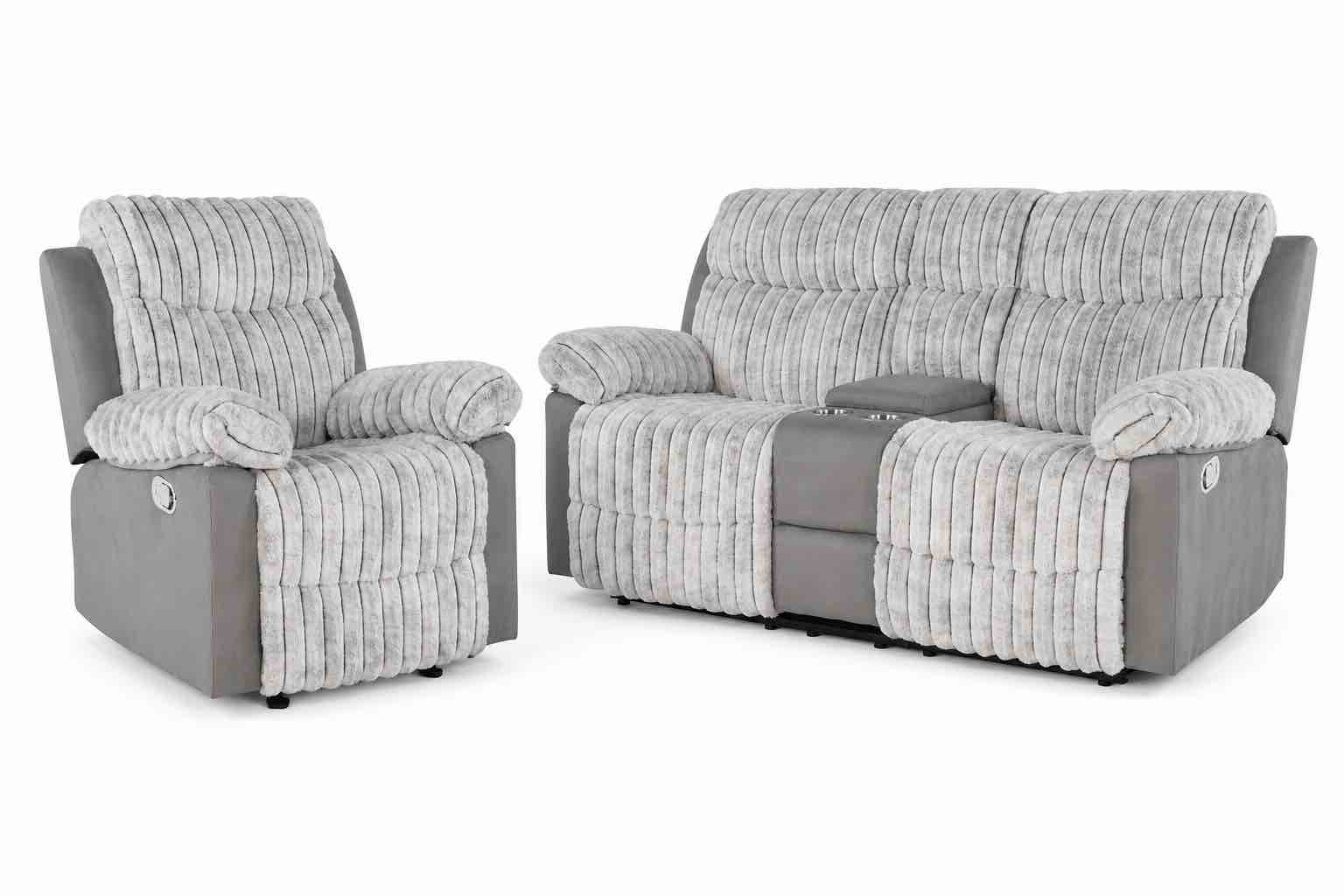 Global Furniture U6028 Grey 68in Loveseat and 32.5 W Glider Recliner Set in Grey