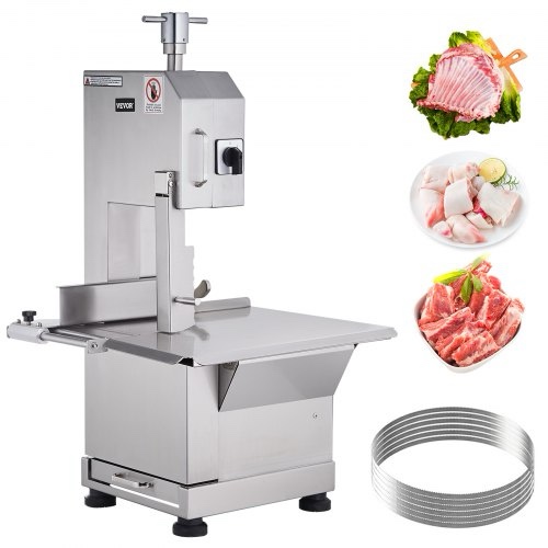 VEVOR Commercial Electric Meat Bandsaw, 2200W Stainless Steel Countertop Bone Sawing Machine, Workbeach 18.5 x 20.9, 0-7.1 Inch Cutting Thickness, Frozen Meat Cutter with 6 Blades for Rib Pork Beef