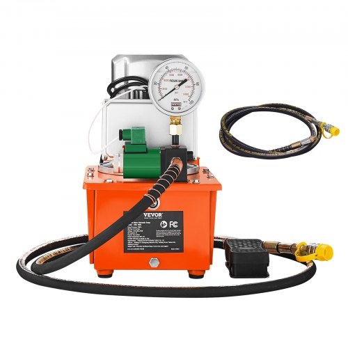 vevor electric hydraulic pump, 10000 psi 750w 110v 488 in³/8l capacity, single acting solenoid valve, electric driven hydraulic pump power pack unit with pedal switch for punching/bending/jack machine