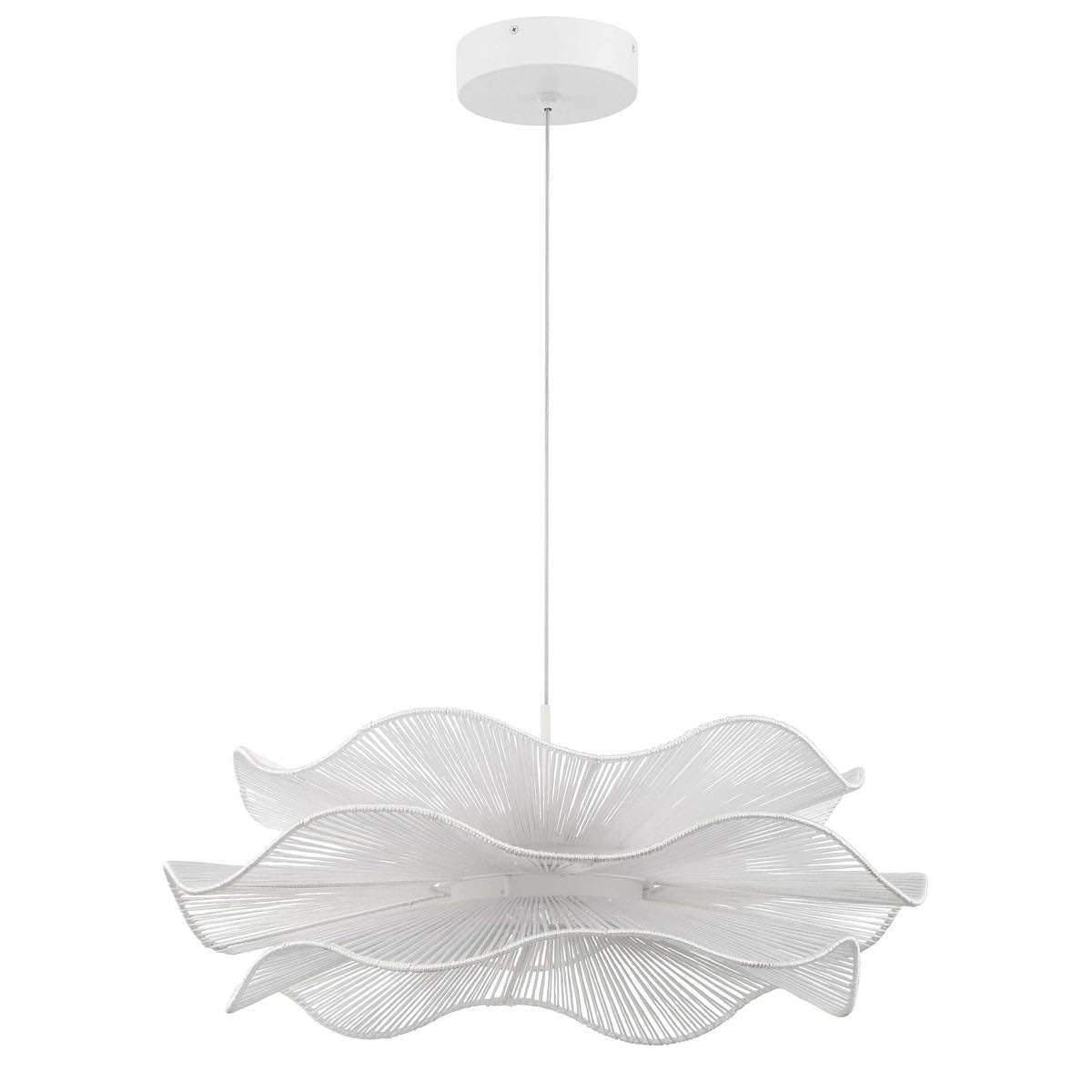 Condition photo showing New/Like New for whisper integrated led pendant in white rope (in box)