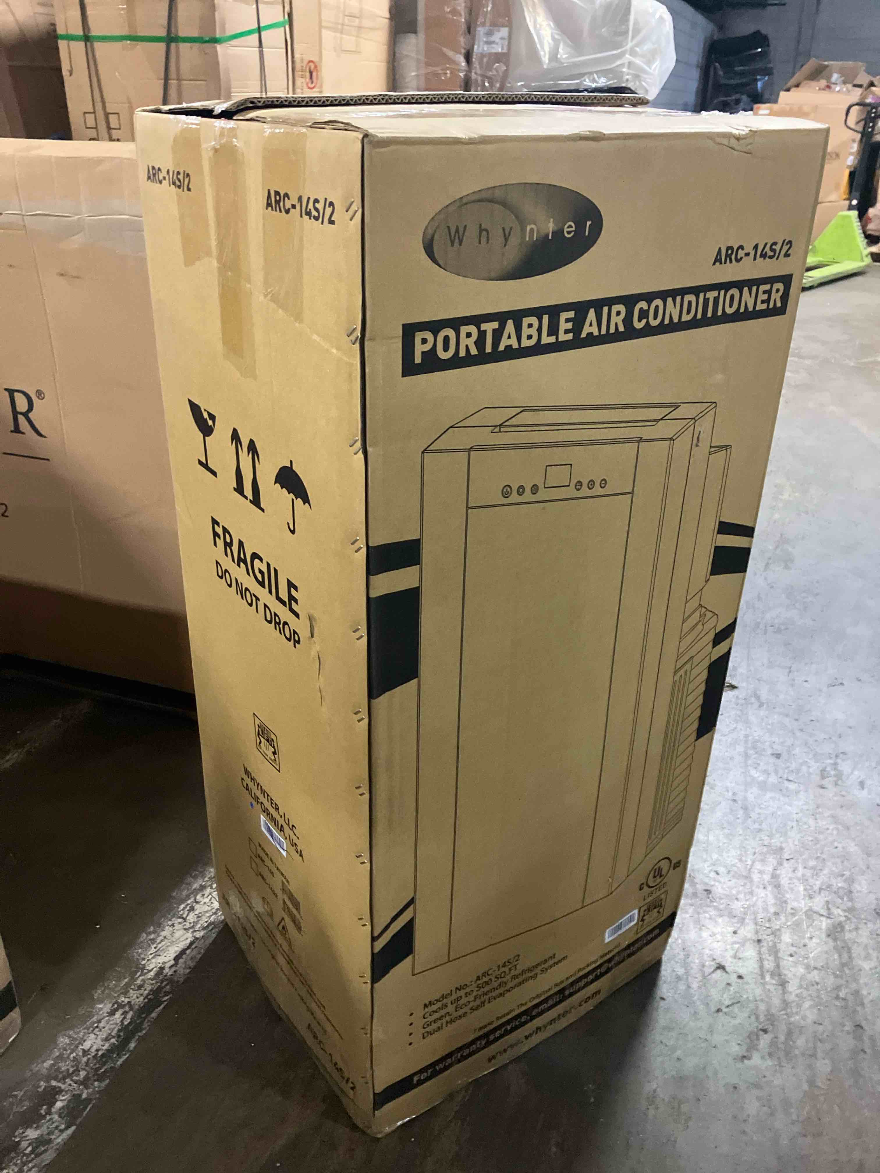 Condition photo showing New/Like New for whynter portable air conditioner 14,000 btu dual hose 500 sq ft arc-14s | built in dehumidifier with auto drain, cool, dehumidify and fan modes, cools and dehumidifies rooms with easy setup