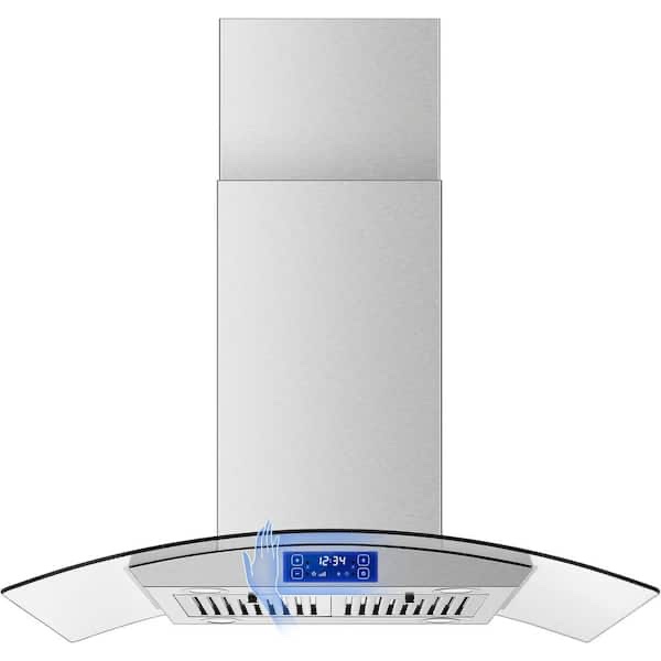 island range hood 36 inch 700 cfm ceiling mount kitchen stove hood ducted with tempered glass 4 led lights touch control (in box) h 42.1 in, w 35.2 in, d 23.6 in
