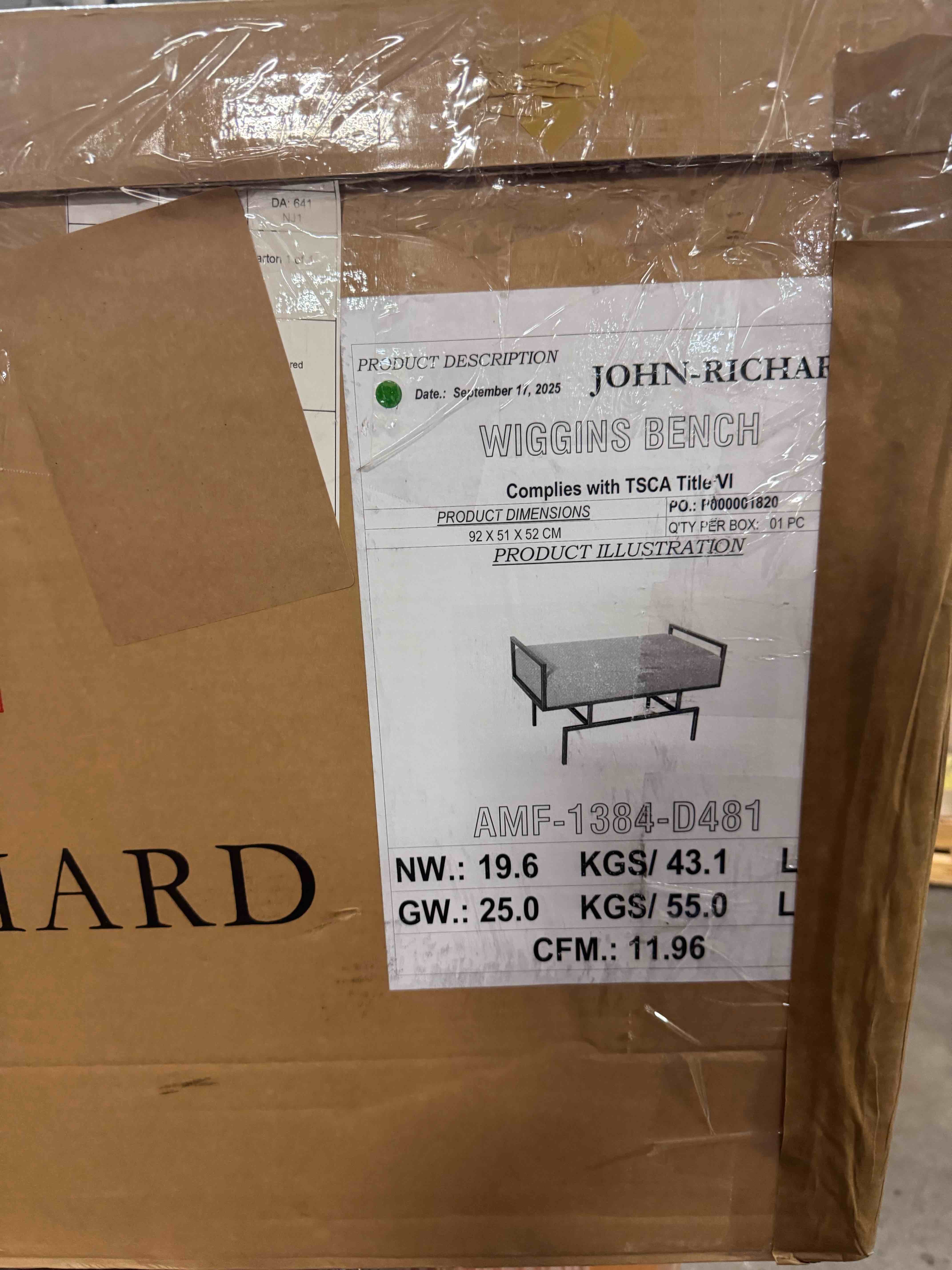 Condition photo showing New/Like New for john richard wiggins bench antique gold (in box) 36w x 20d x 20.5h