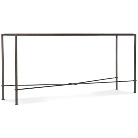 transitional metal console table with marble top (small chips in finish) 65.00" w × 16.00" d × 30.00" h