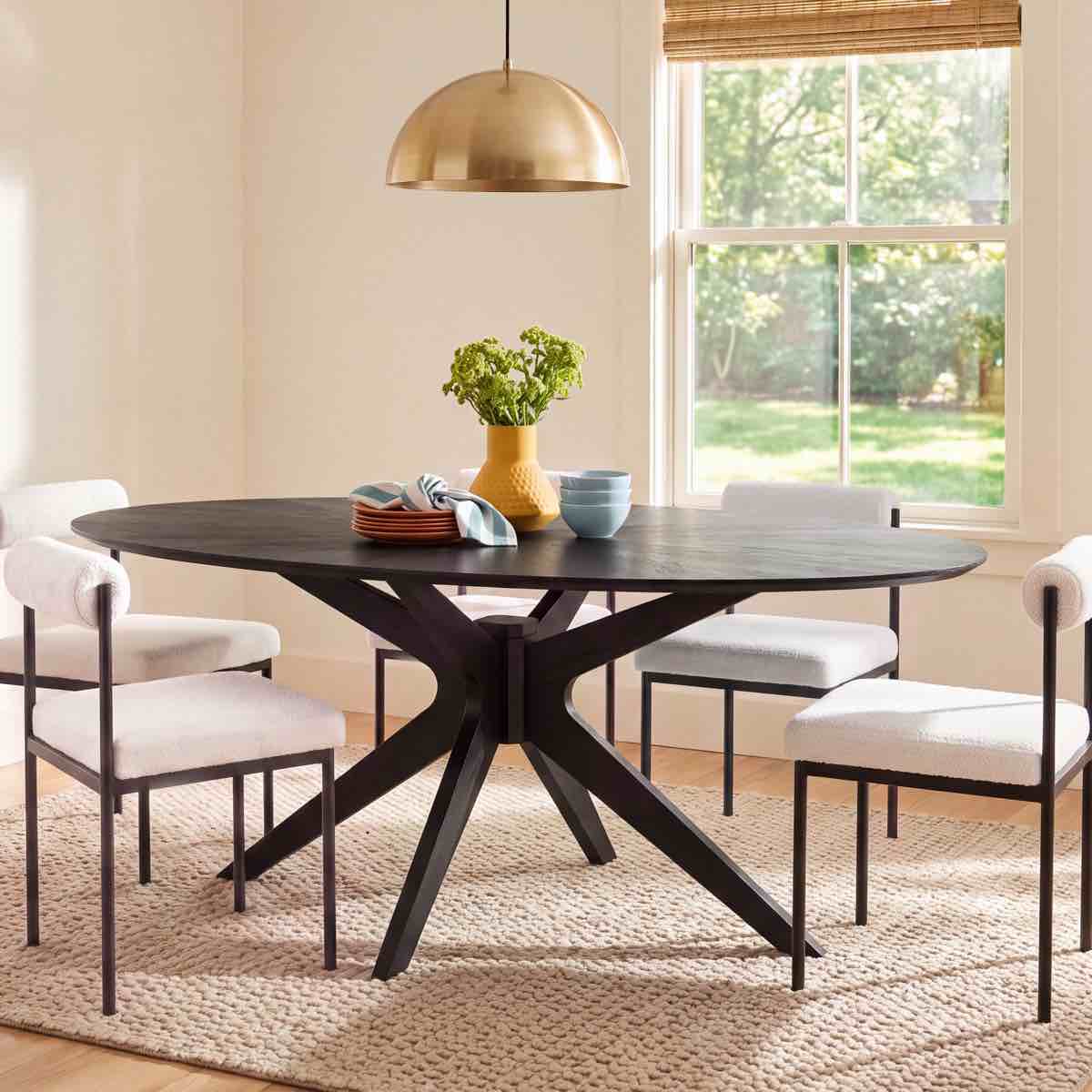 Condition photo showing New/Like New for fenway 70.5'' oval dining table (scratch and dent item) 29.5'' h x 70.5'' w x 43.5'' d