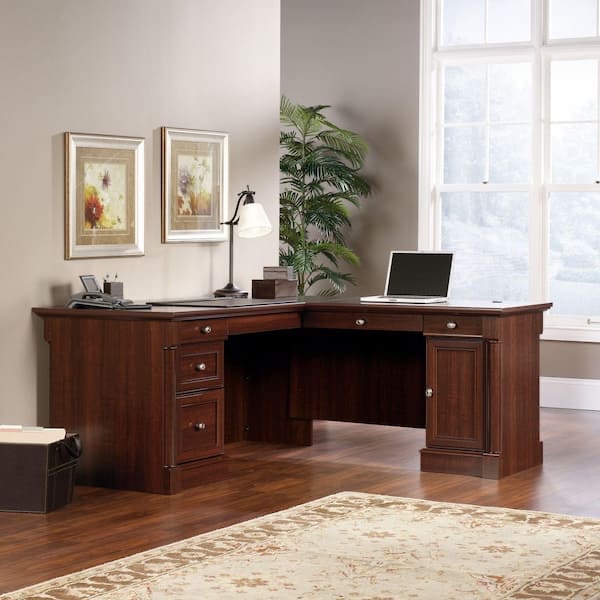 Condition photo showing New/Like New for palladia 65.118 in. select cherry finish l shape desk with storage drawers and vertical storage with adjustable shelf - 2 boxes