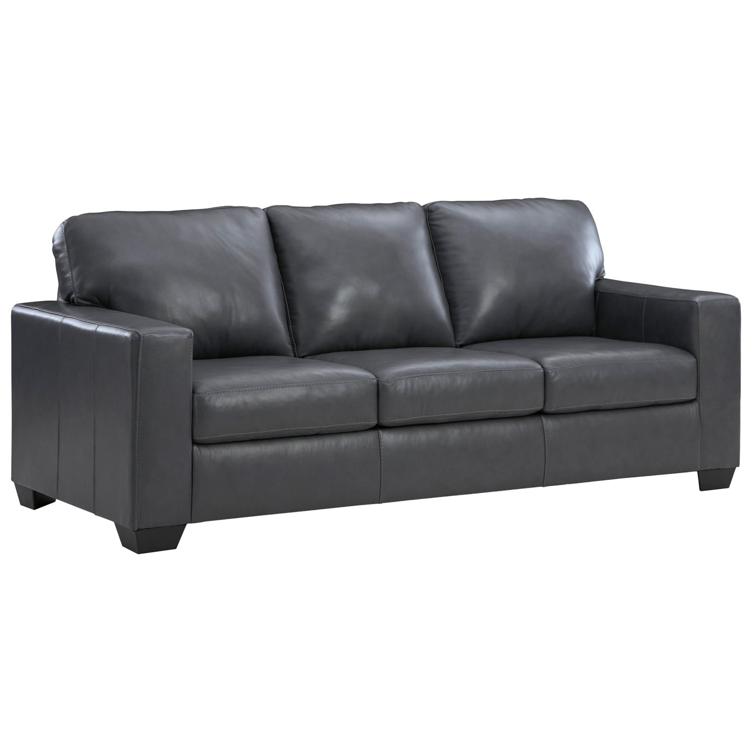 Condition photo showing New/Like New for bolsena admiral blue leather sofa (scratch and dent) 85 x 36 x 38