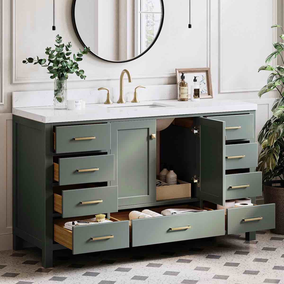 Condition photo showing New/Like New for 60" single bathroom vanity set (in box) 36'' h x 60.25'' w x 22'' d