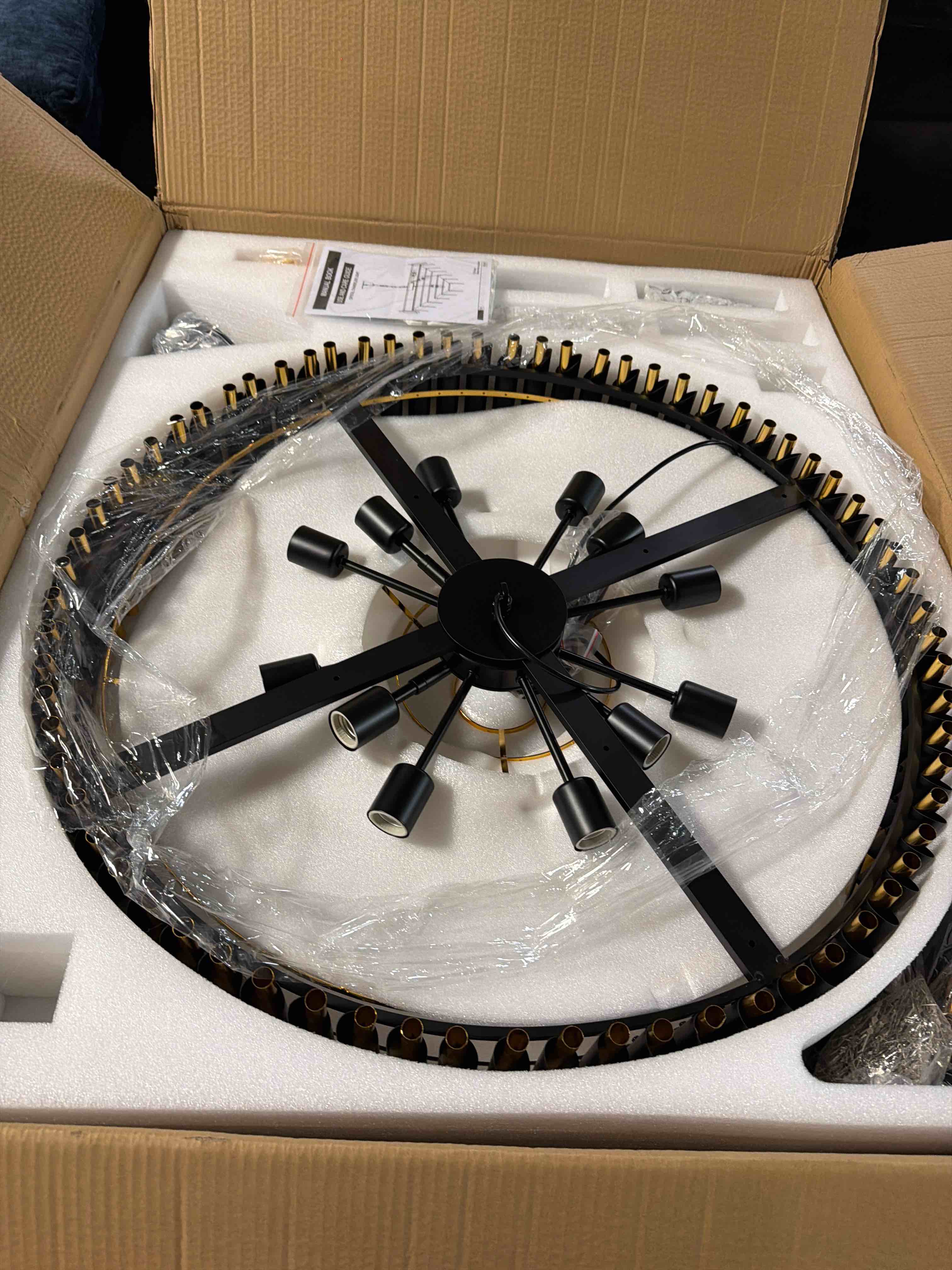 Condition photo showing New/Like New for 32” black/gold crystal chandelier 5-tier modern luxury pendant light