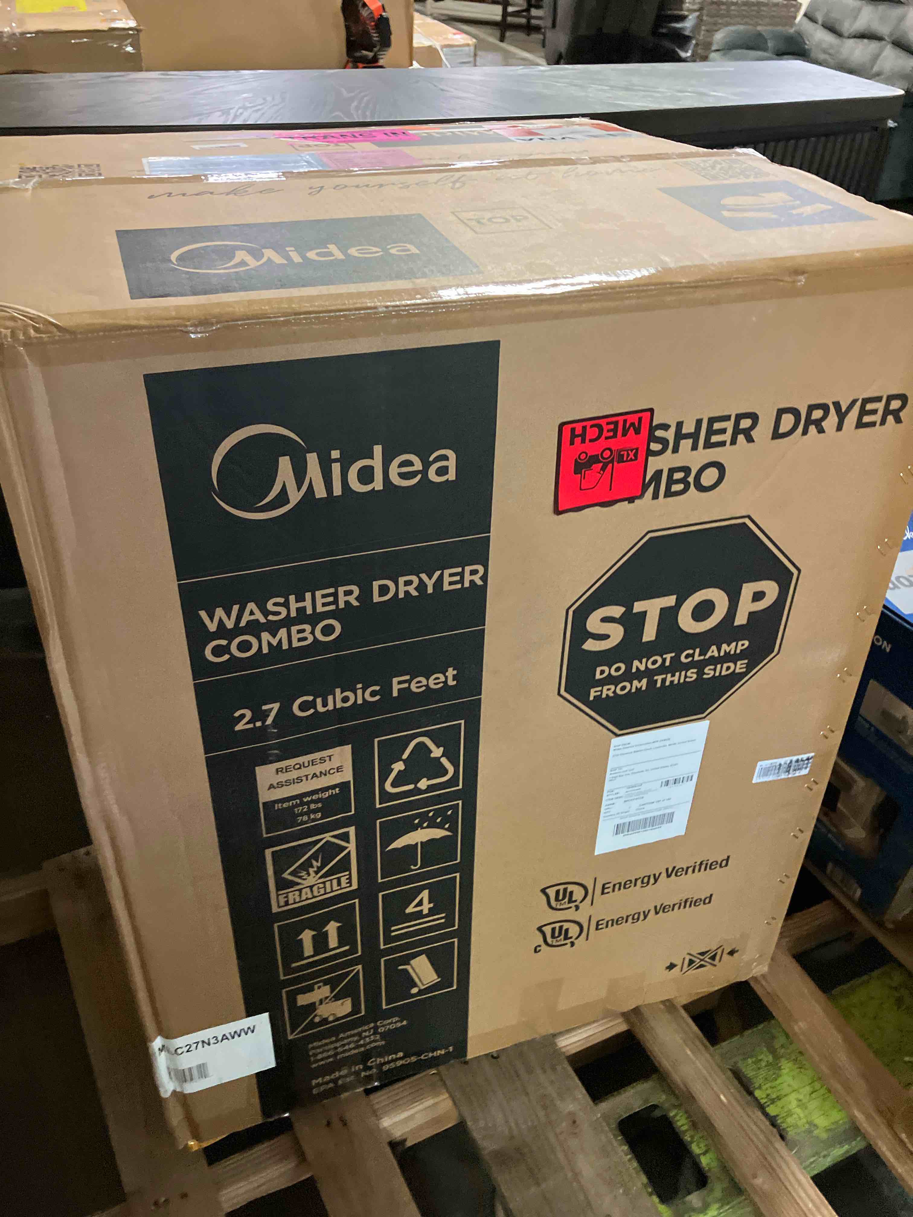 Condition photo showing New/Like New for midea 24 inch washer and dryer combo, all in one washer and dryer 2.7 cu.ft 26lbs, ventless washing machine, steam care, overnight dry, 1400 rpm, 16 cycles front load washer, full-automatic, white