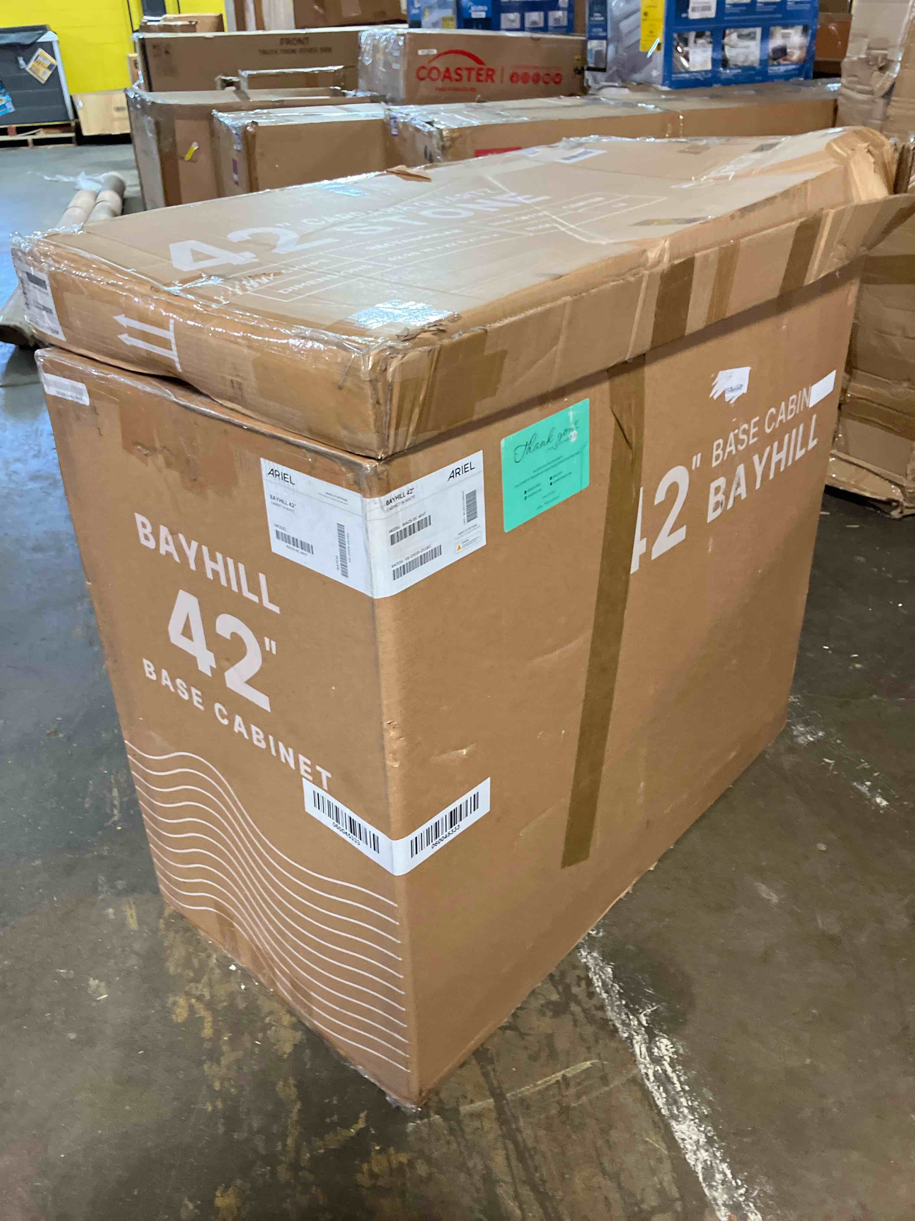 Condition photo showing New/Like New for ariel bayhill 42" single sink base cabinet in white with 42” quartz top - 2 boxes