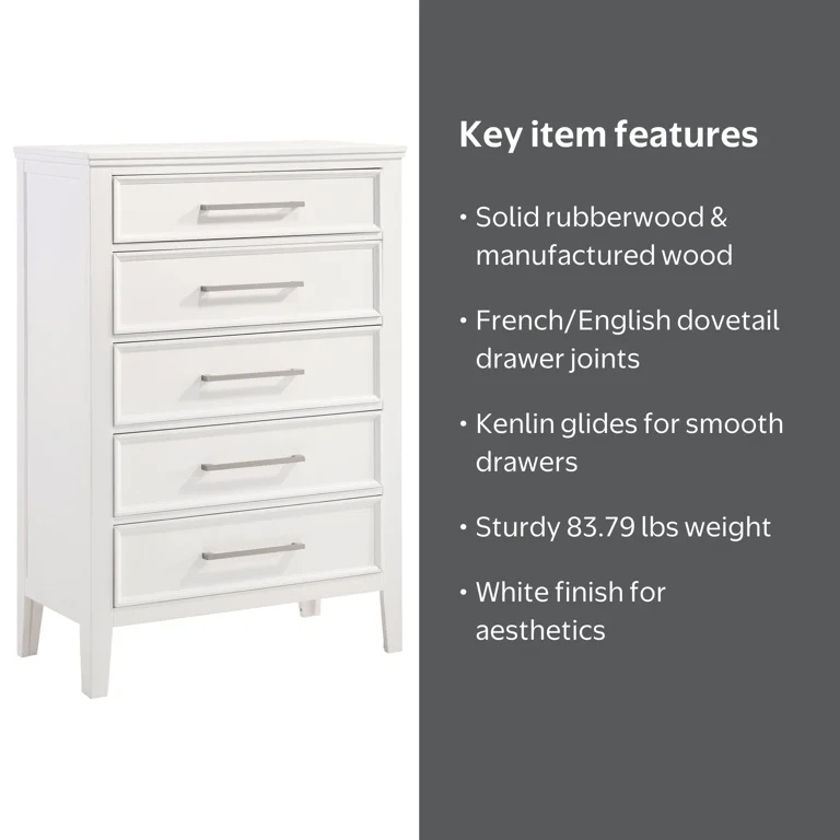 Condition photo showing New/Like New for new classic furniture andover transitional solid wood chest in white 17.36 x 35.43 x 54.13 in