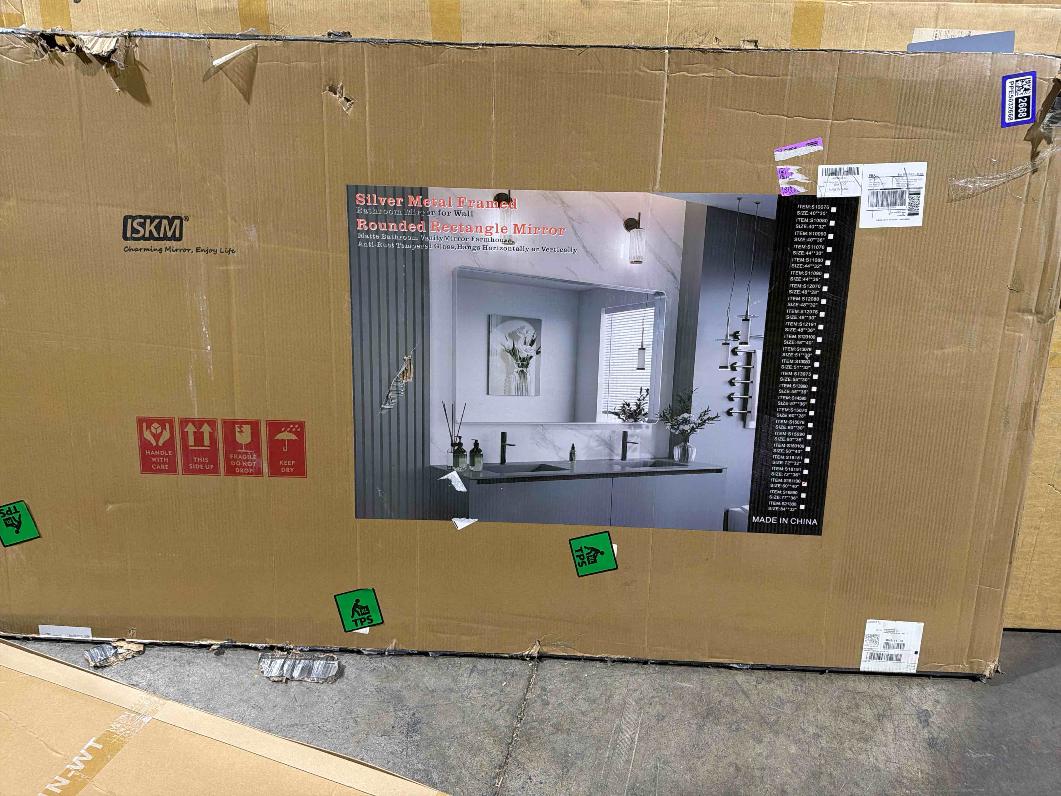 Condition photo showing New/Like New for iskm 60x40 silver bathroom vanity mirror, aluminum alloy frame wall mirror | brushed aluminum frame, anti-rust & waterproof, shatter-resistant tempered glass, hd reflection, horizontal or vertical