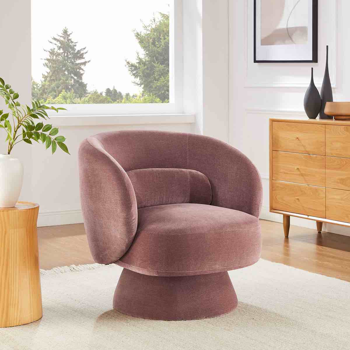 Condition photo showing New/Like New for saboor 30.7'' w swivel accent chair in old rosa 29.1'' h x 30.7'' w x 30'' d