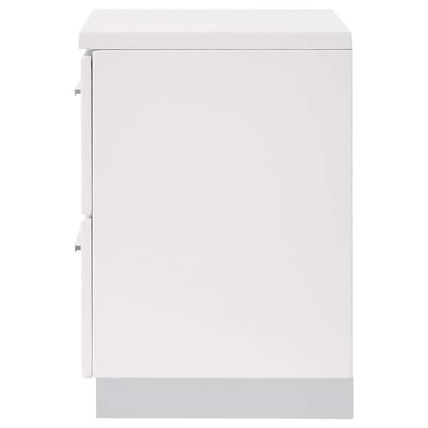 Condition photo showing New/Like New for felicity 2-drawer glossy white nightstand h 22.75 in, w 23.25 in, d 15.25 in