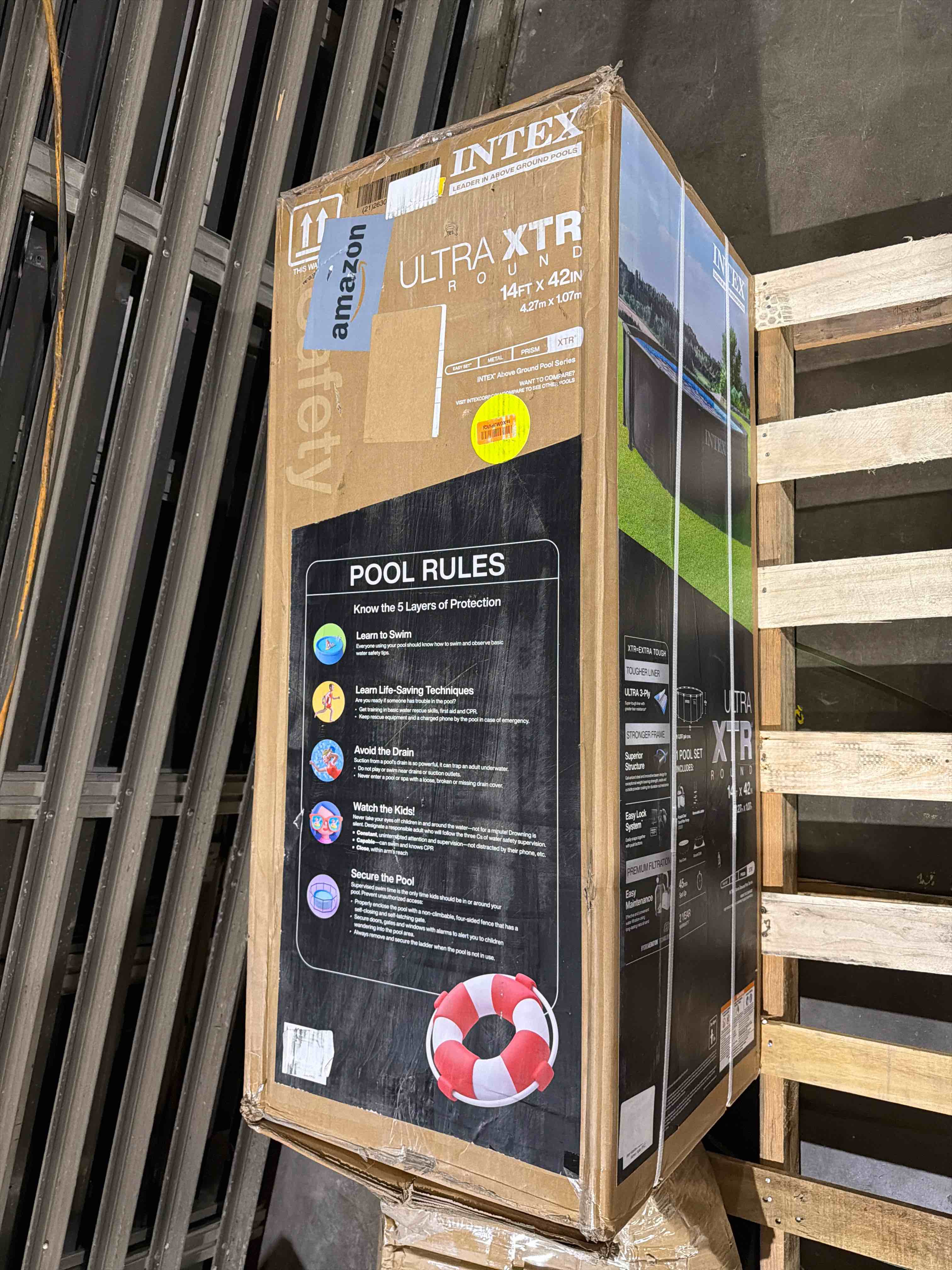 Condition photo showing New/Like New for intex 26309mz 14ft x 42in ultra xtr frame deluxe above ground swimming pool set with 925 gph sand filter pump, removable ladder, ground cloth, pool cover, supertough, puncture and rust resistant