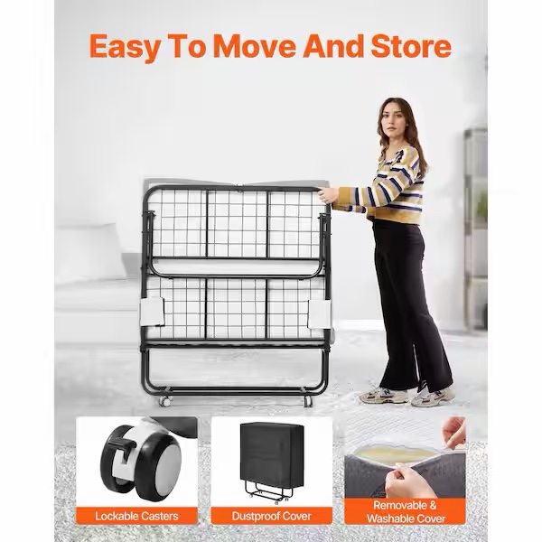 Condition photo showing New/Like New for vevor rollaway bed, 38 in x 75 in folding bed with 5 in mattress, twin size foldable bed with sturdy metal frame & memory foam mattress, portable twin roll away bed with mattress, for adults,