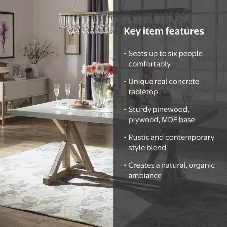 Condition photo showing New/Like New for weston home rustic rectangular concrete top dining table, brown finish 72.00 x 42.00 x 30.00 in