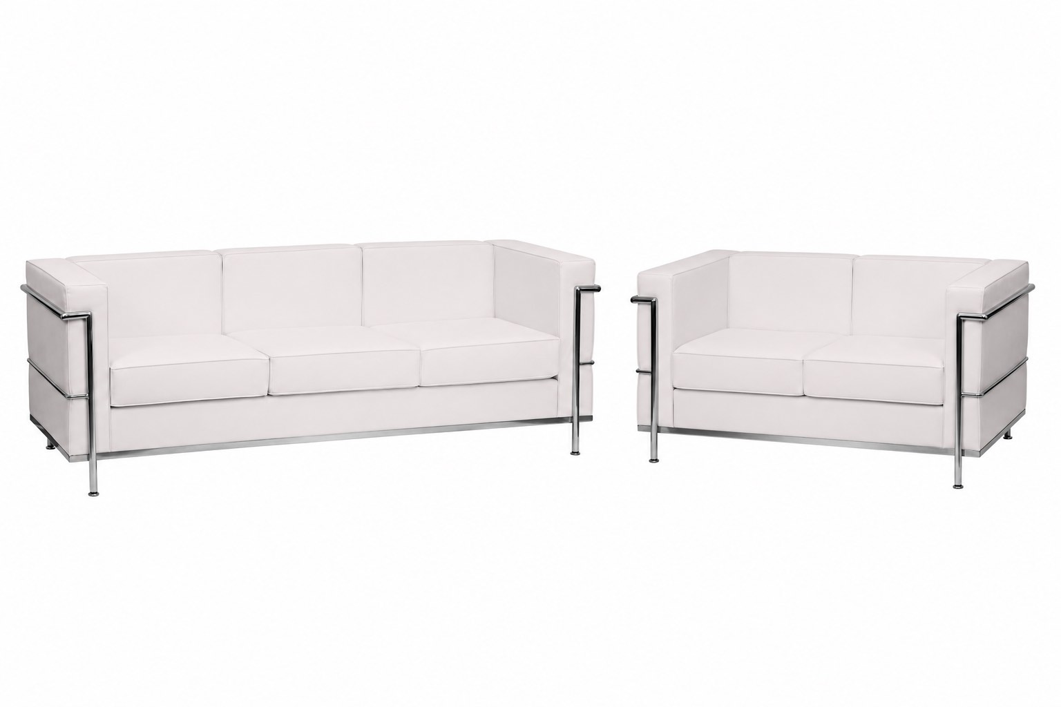 Condition photo showing New/Like New for flash furniture hercules regal series contemporary white leathersoft 78in sofa and 57in loveseat set with encasing frames