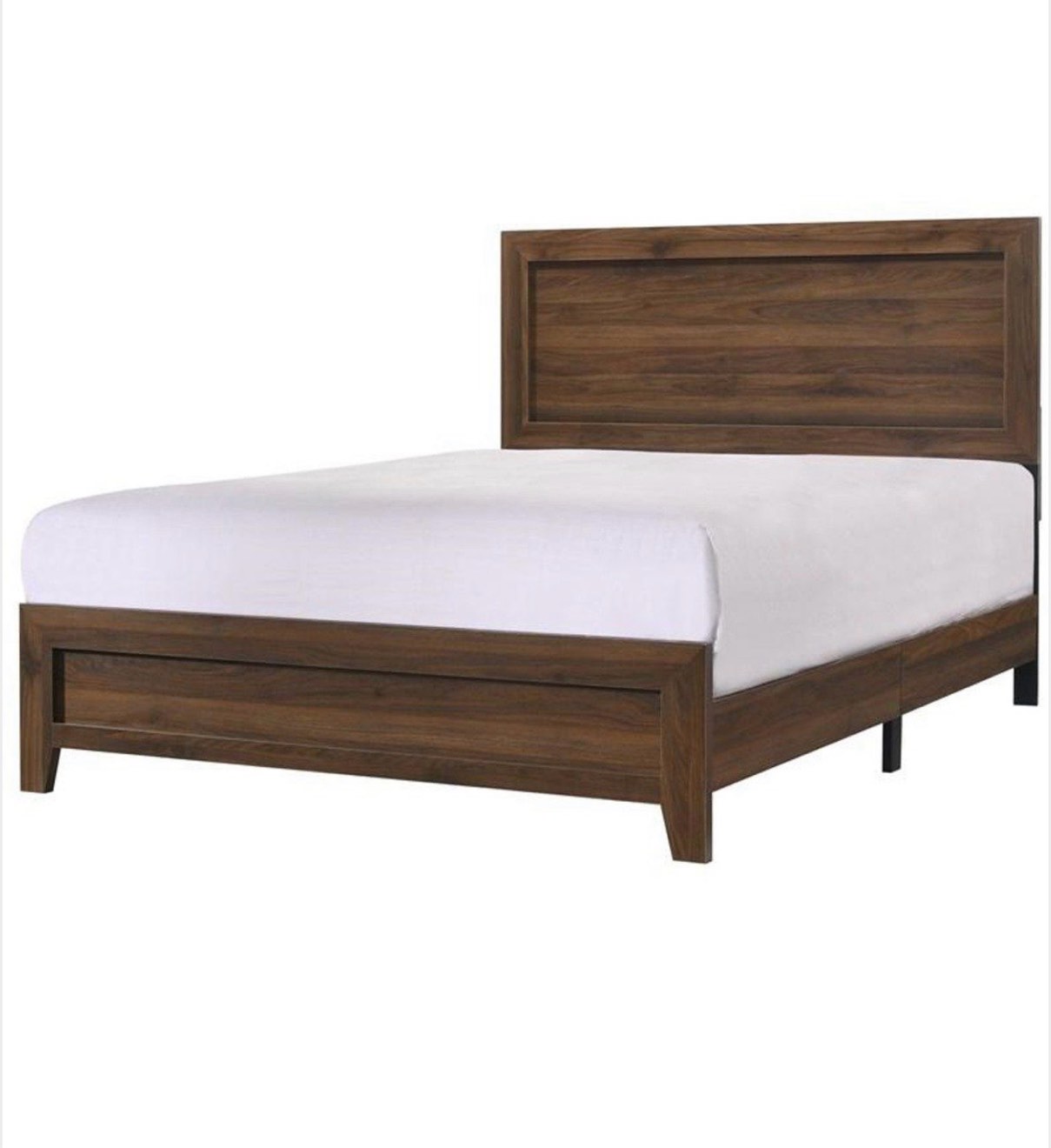 Condition photo showing New/Like New for millie cherry brown 5-piece bedroom set, full size bed(mattress not included), nightstand, dresser, chest, mirror, 5 boxes total