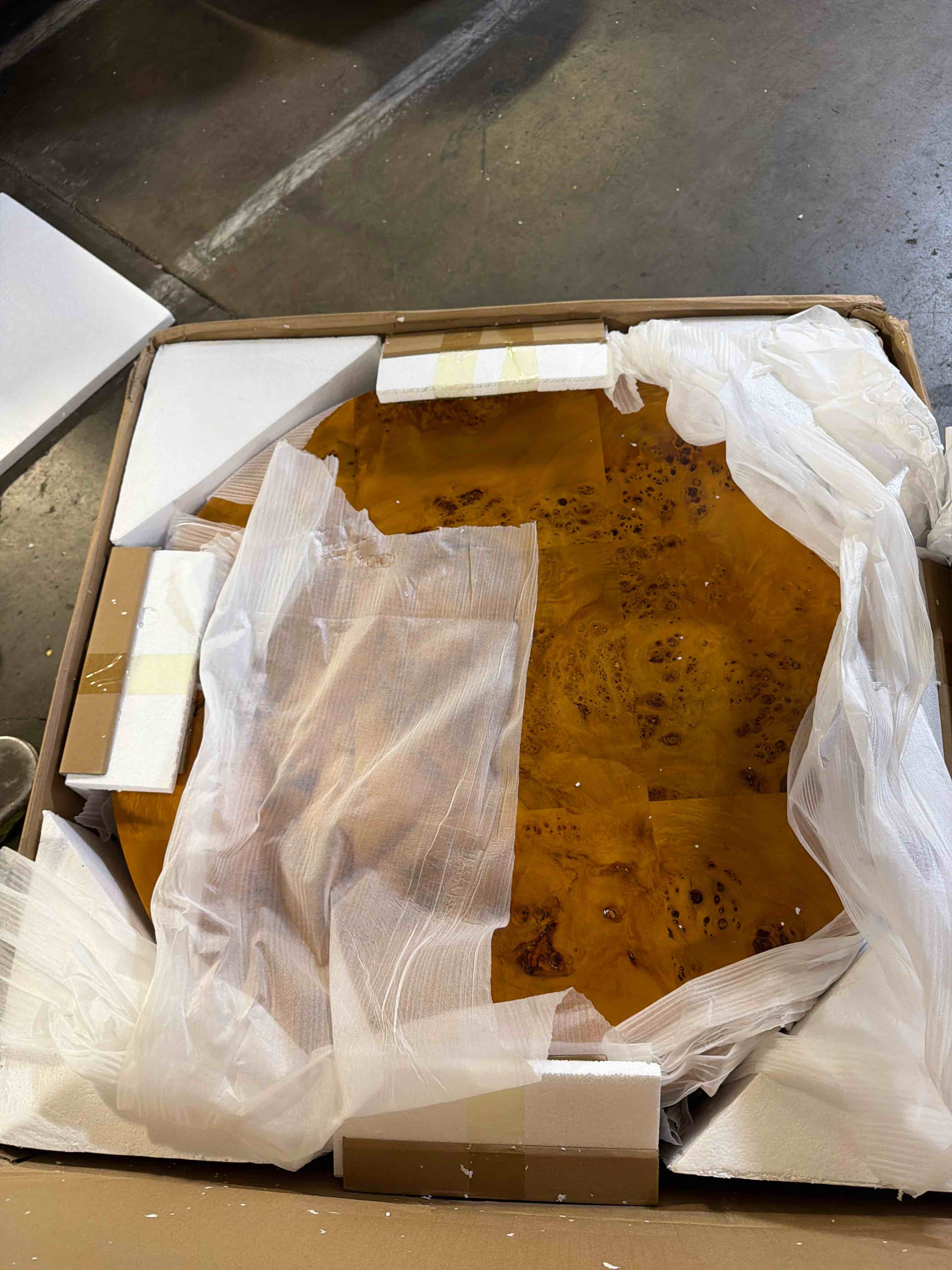 Condition photo showing New/Like New for kylie burl brown coffee table