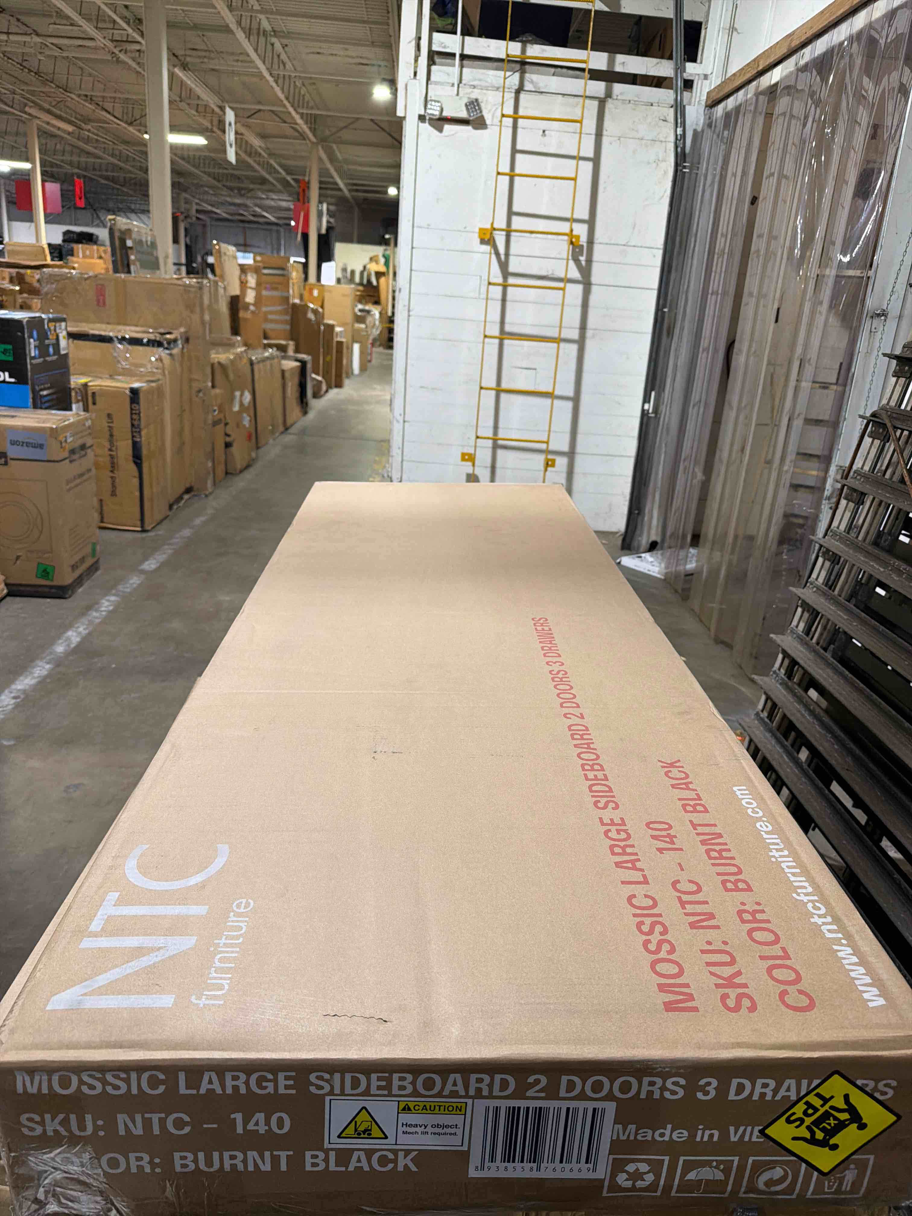 Condition photo showing New/Like New for ntc mossic large sideboard with 2 doors and 3 drawers, buffet cabinet with natural rattan and metal legs, modern storage cabinet for living room, and hallway, effortless assembly - burnt black