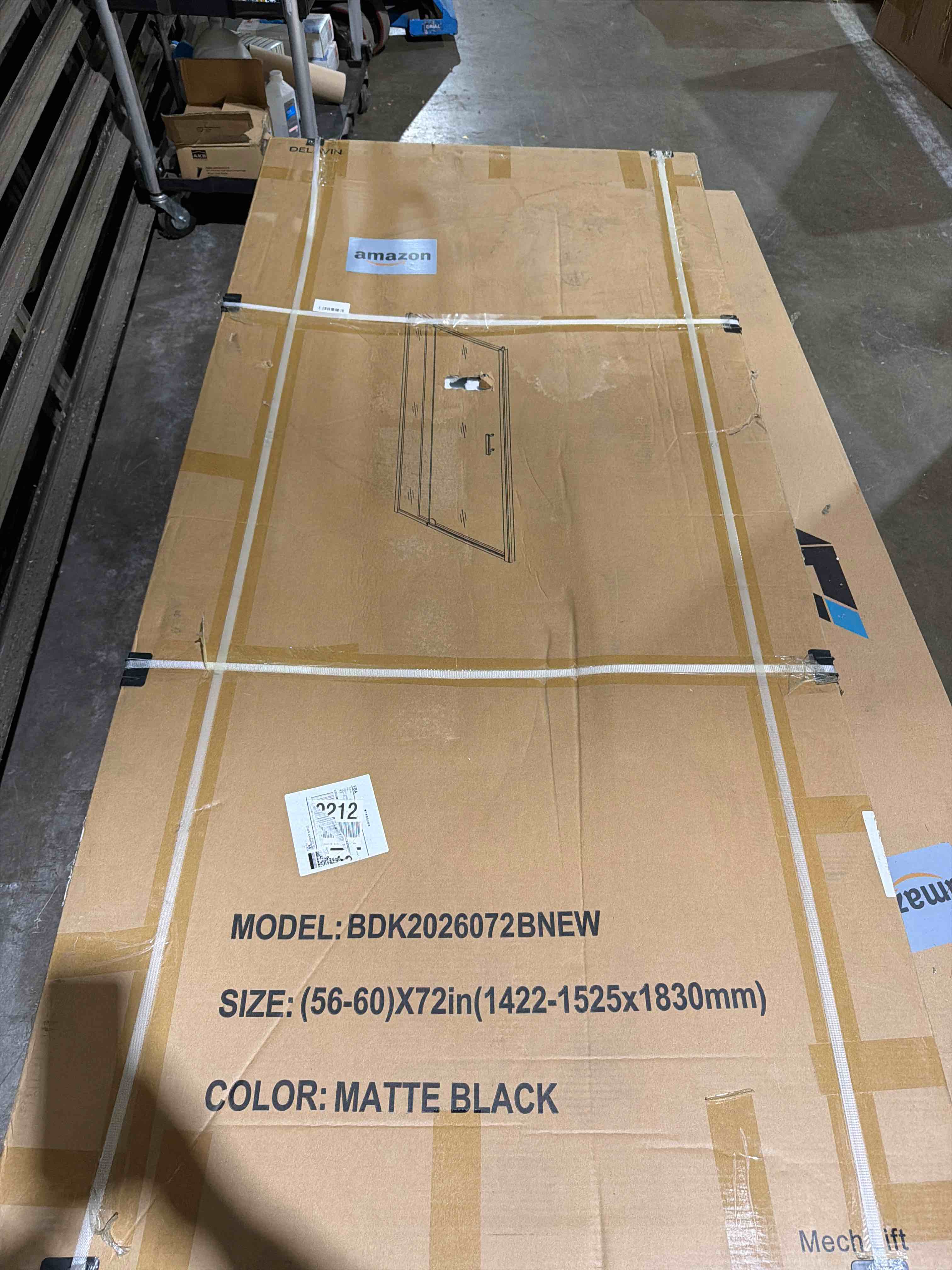 Condition photo showing New/Like New for delavin 56-60.in w x 72.in semi-frameless pivot shower door, adjustable swing glass shower door, water repellent shower door, black shower doors with sgcc clear tempered glass, explosion-proof film elegant black 60"w x 72"h