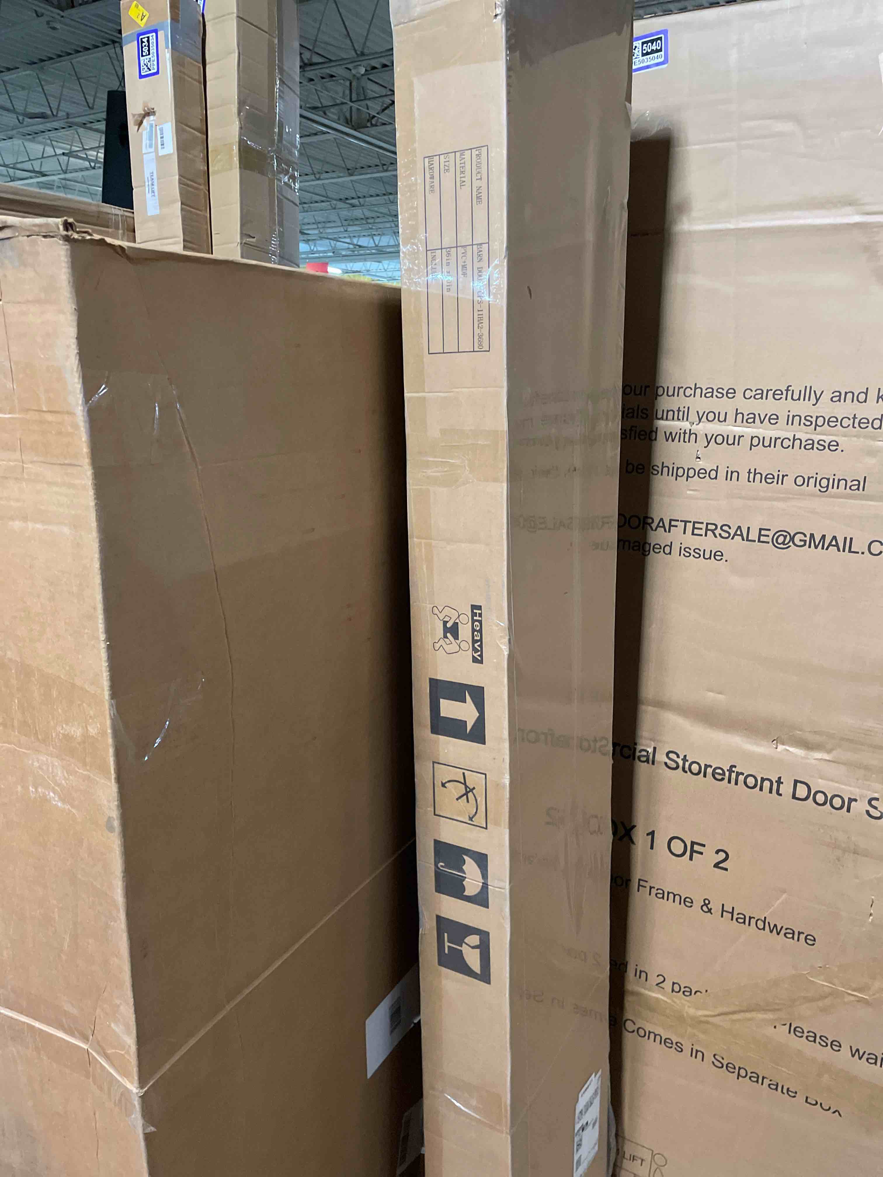 Condition photo showing New/Like New for fredbeck 36inx80in white barn door and 6.6ft sliding barn door hardware kit included,solid,mdf, pvc surface,diy assembly,5-panel,fit 33in-34in opening