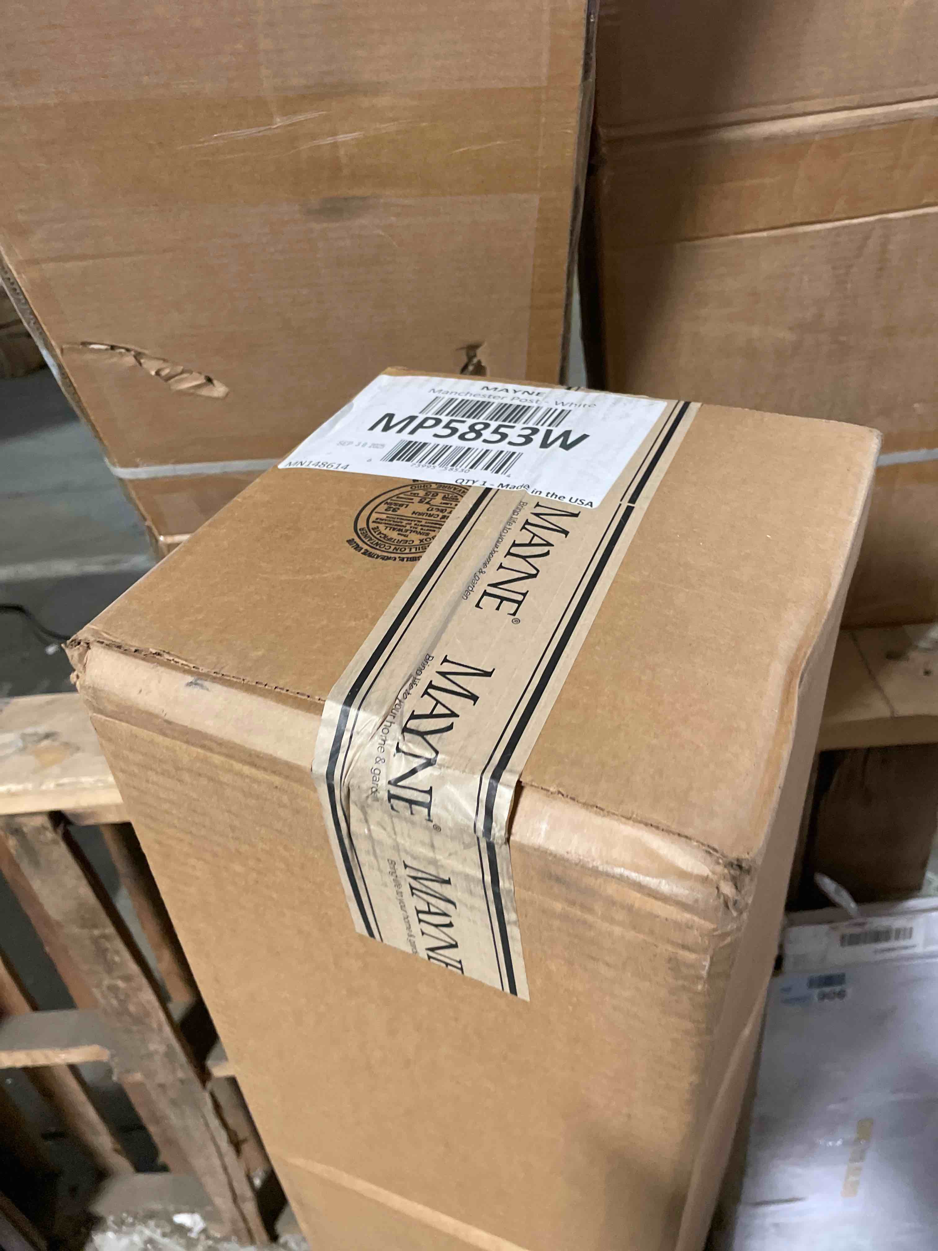 Condition photo showing New/Like New for mayne manchester single arm mail post - white - 26in l x 9in w x 58in h - manchester post & arm, hardware kit (5852-w)