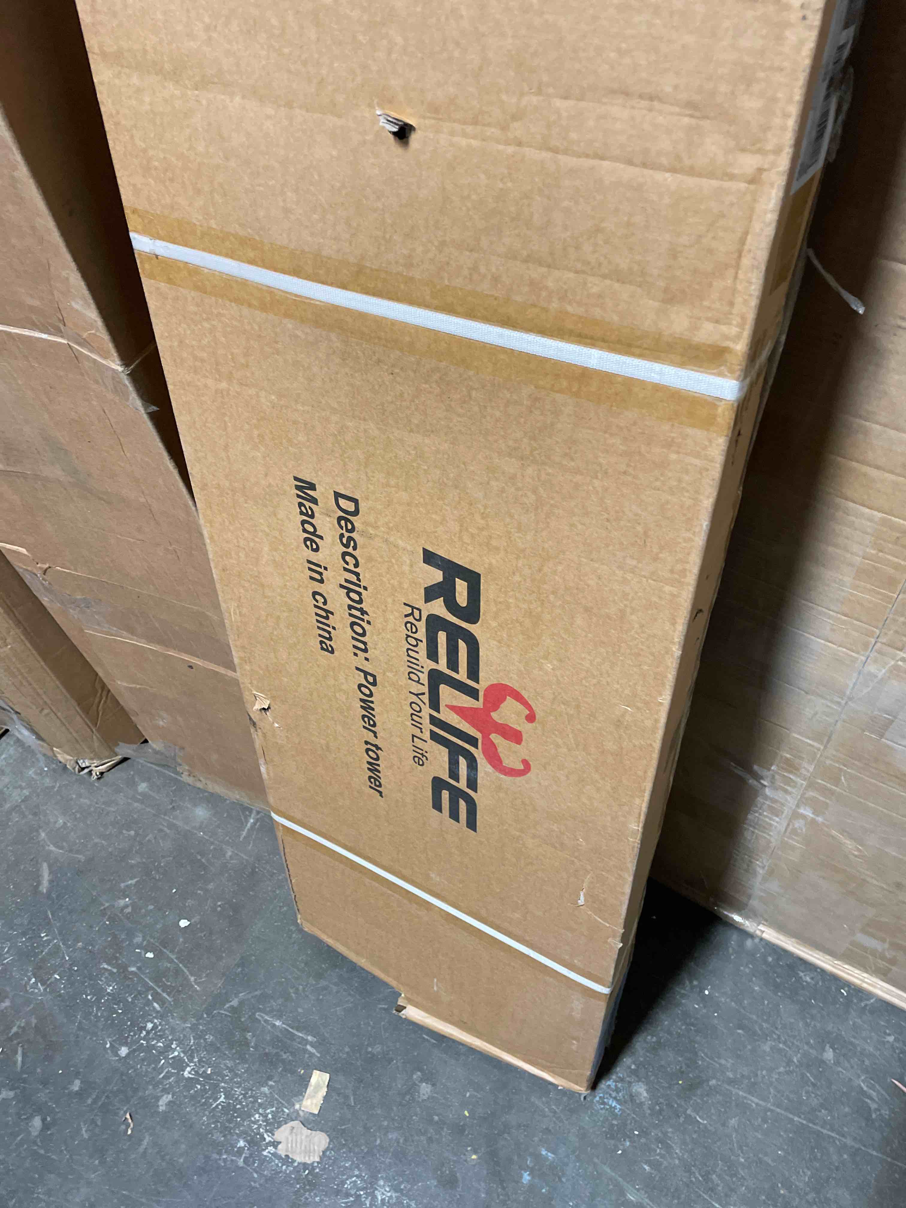 Condition photo showing New/Like New for relife rebuild your life power tower pull up bar station workout dip station for home gym strength training fitness equipment