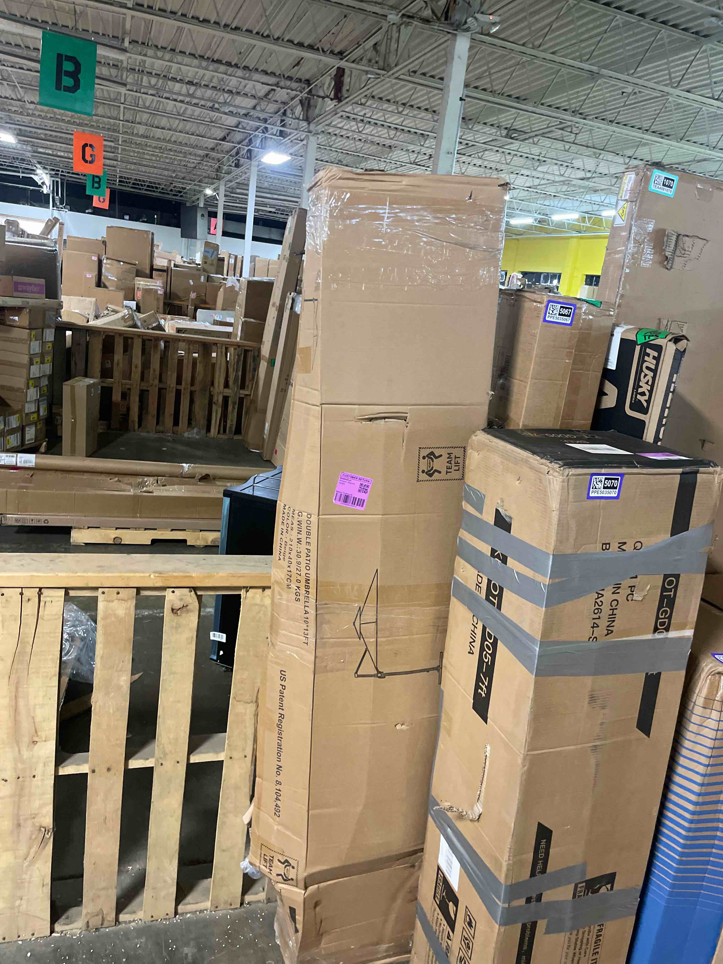 Condition photo showing Good Condition for double top 13 ft. x 10 ft. large rectangular aluminum heavy-duty 360° rotation offset cantilever patio umbrella in tan