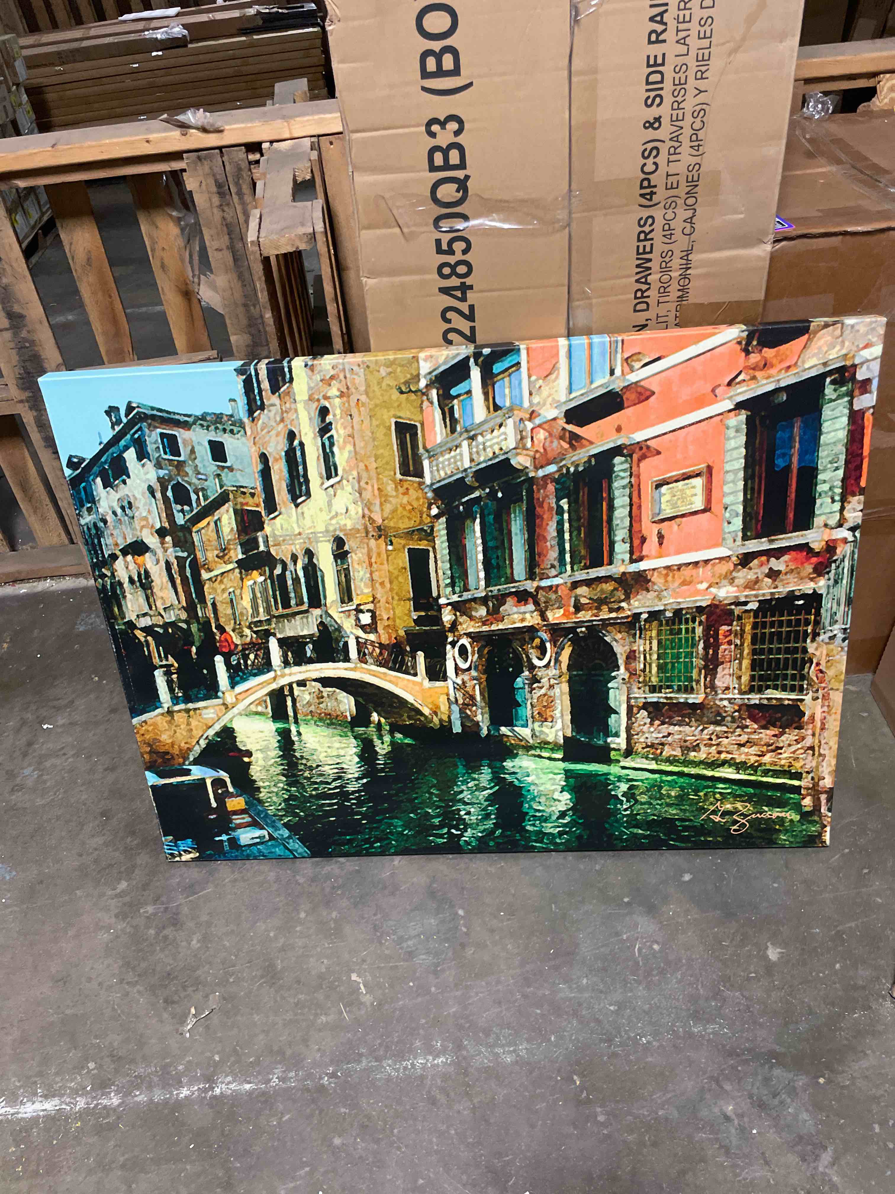 Condition photo showing New/Like New for idea4wall canvas print wall art venice, italy canal in the city architecture & maps cities photography realism scenic multicolor ultra for living room, bedroom, office - 32"x48"