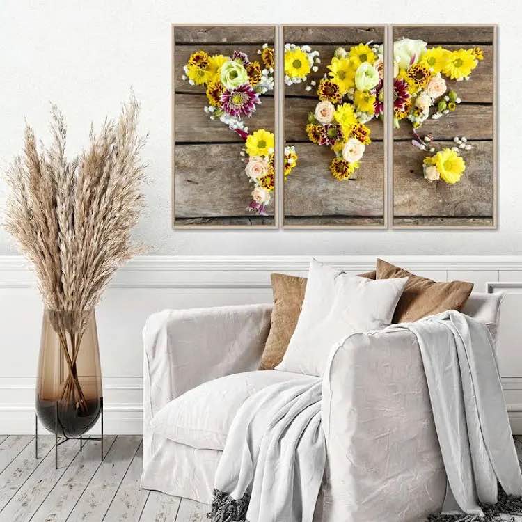 3 framed canvas wall art | floral world map