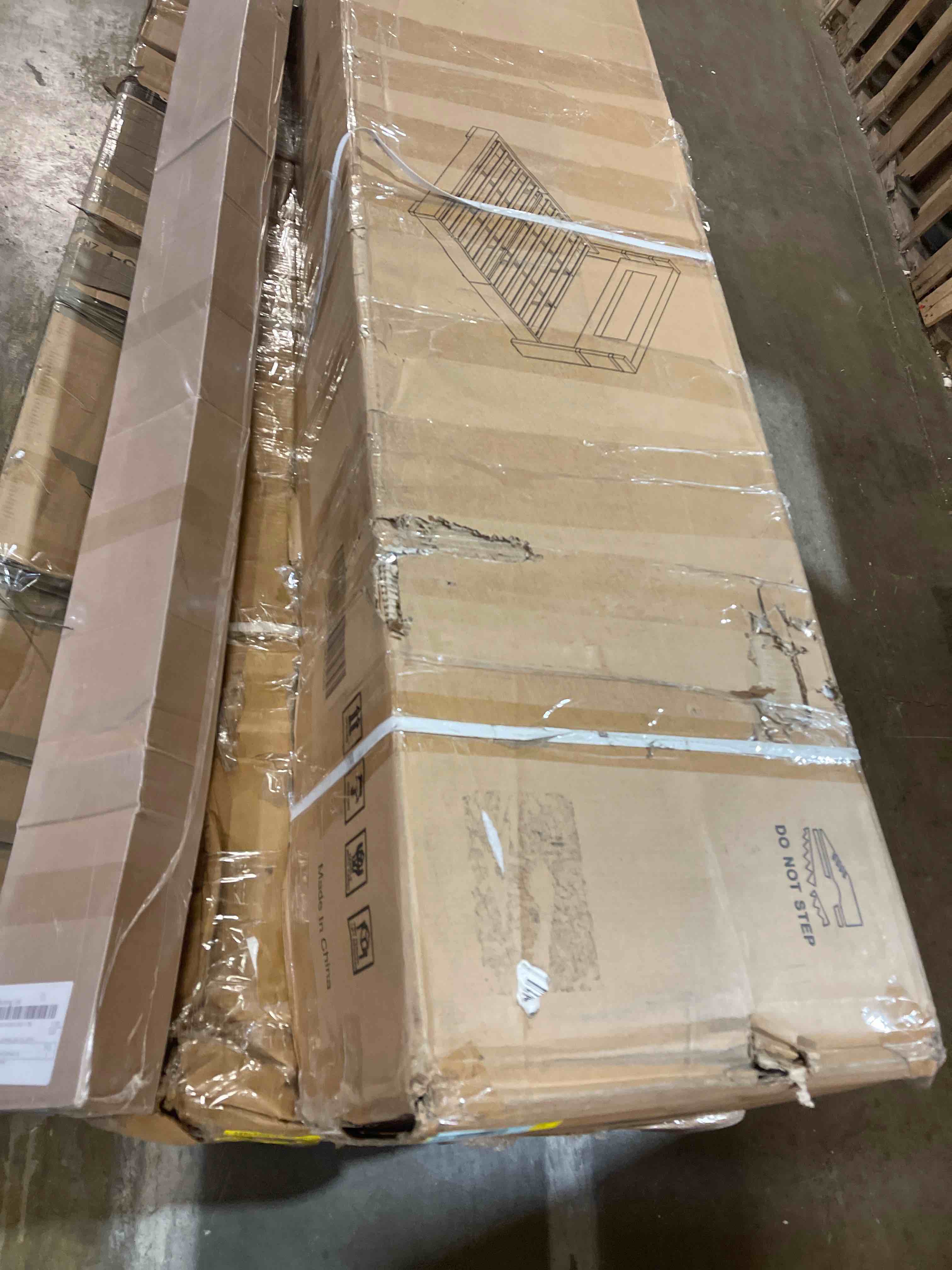 Condition photo showing As Is for amerlife modern california king size bed frame with fireplace, corduroy upholstered bed frame with 60.4“ extra tall headboard, wingback platform bed frame wooden slats/no box spring needed, black