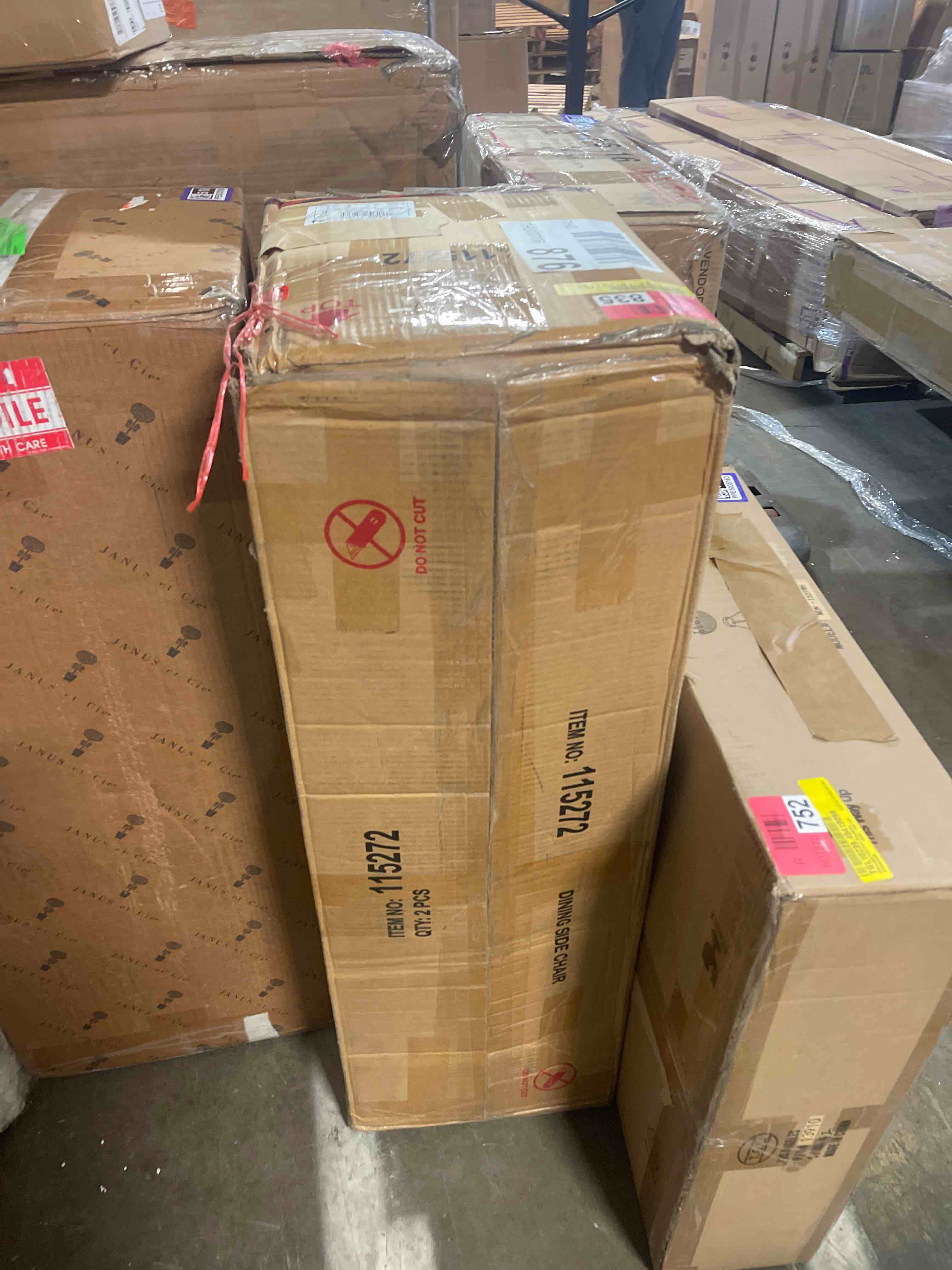 Condition photo showing New/Like New for wes grey and dark walnut fabric upholstered dining side chair (set of 2)