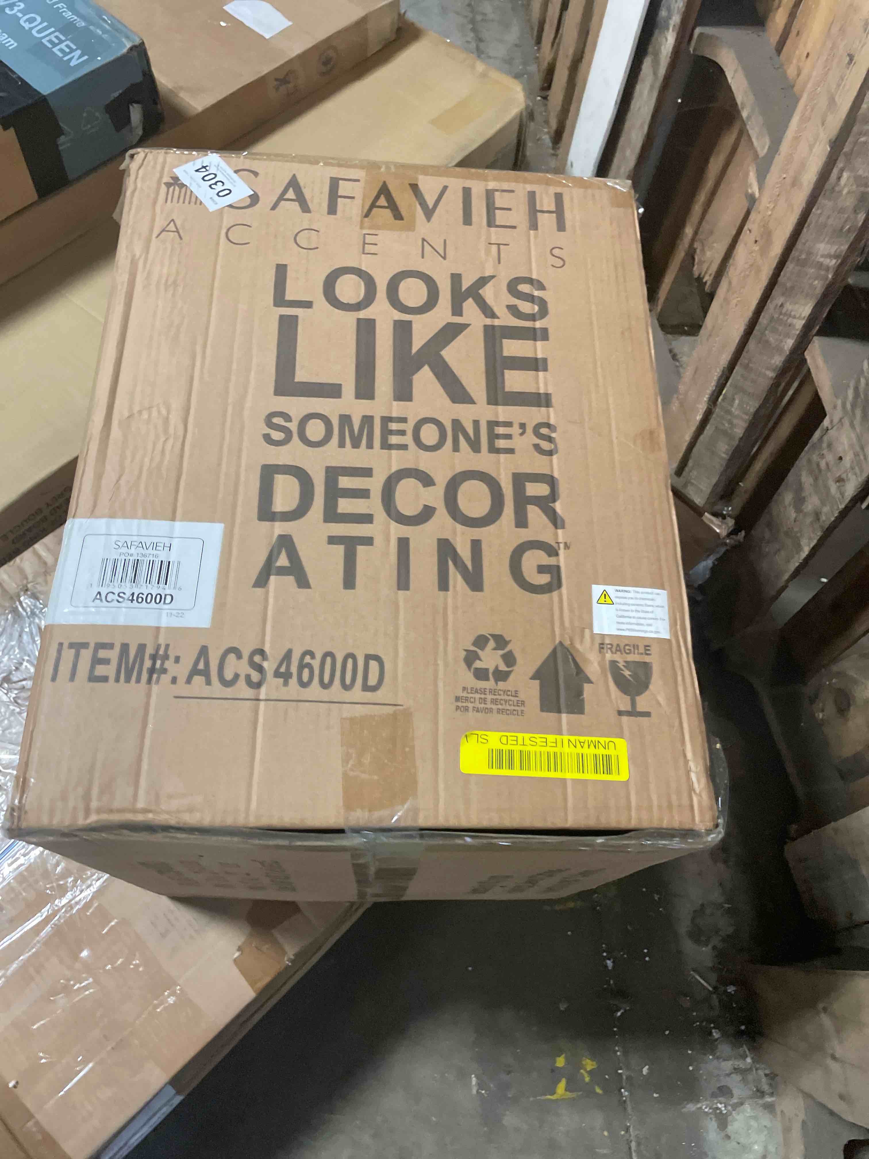 Condition photo showing As Is for safavieh tulett 18  modern solid ceramic garden stool  cobalt blue