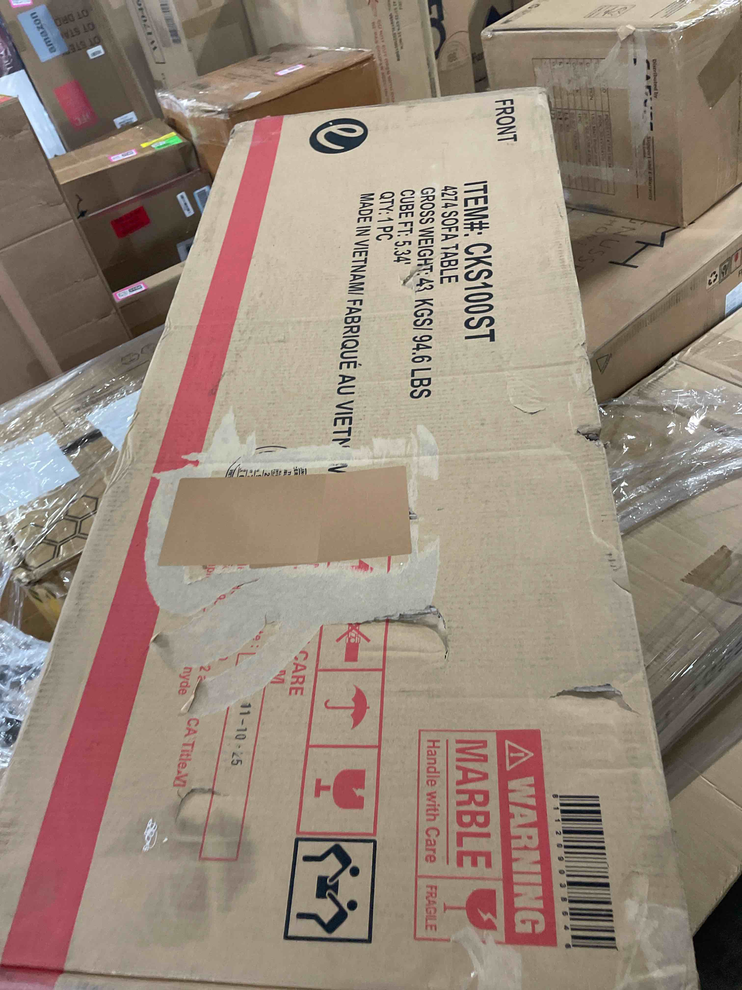 Condition photo showing New/Like New for caleb 48 in. espresso rectangle marble console table