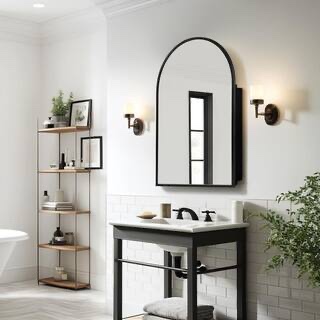 Dovelina 24 in. W x 36 in. H Arched Black Recessed/Surface Mount Medicine Cabinet with Mirror