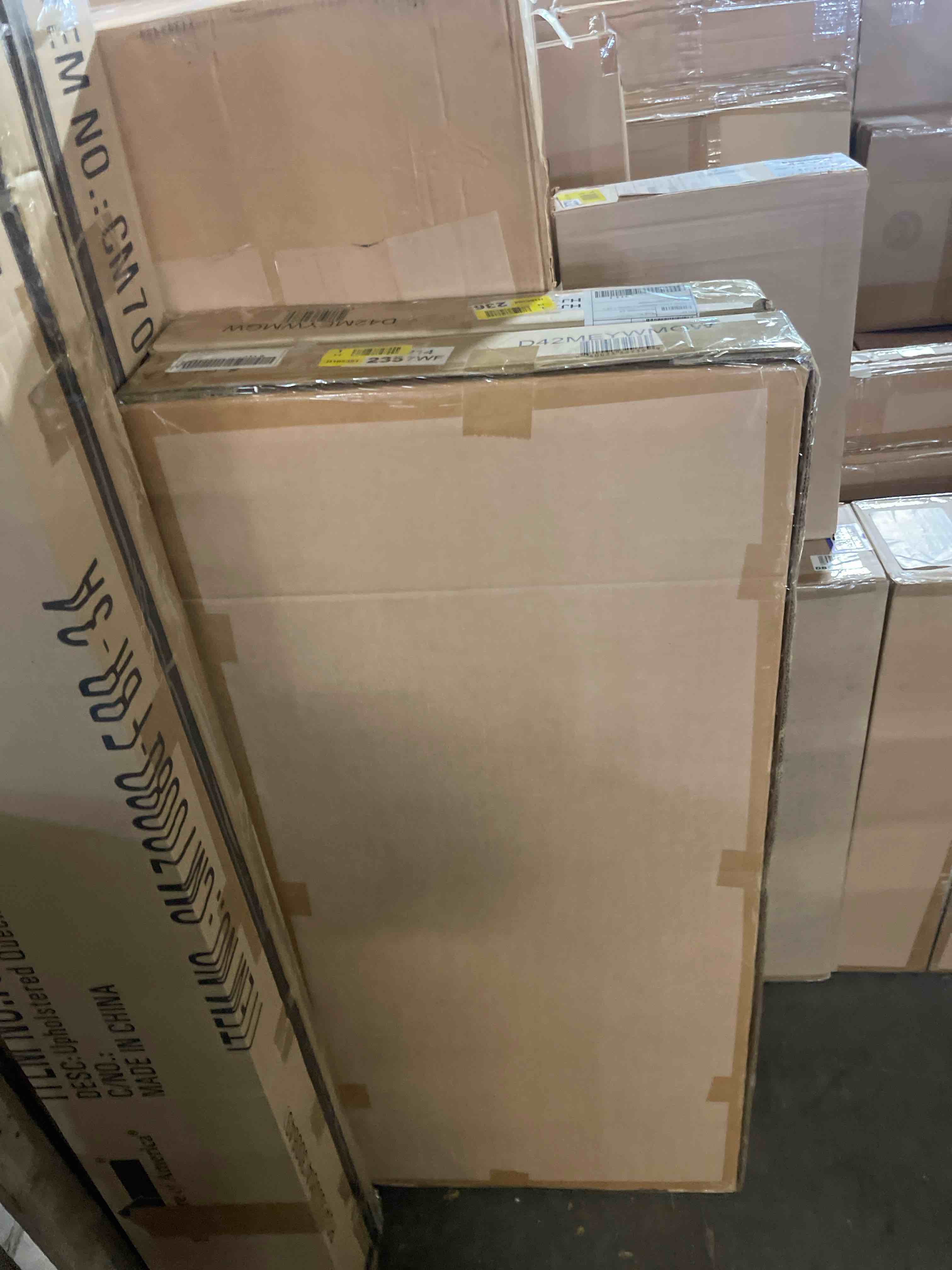 Condition photo showing New/Like New for 42  modern slat back adjustable storage writing desk - grey wash