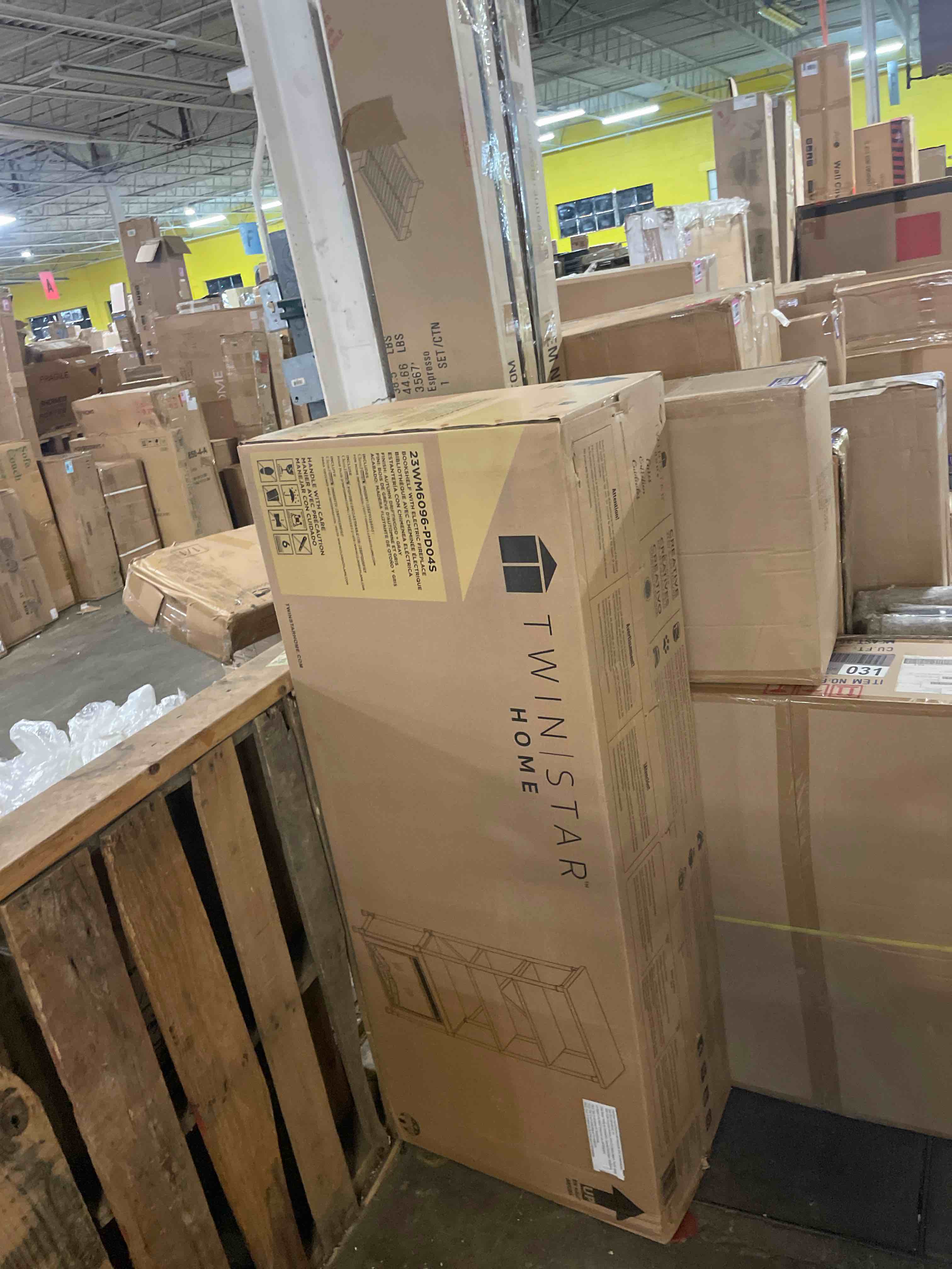 Condition photo showing New/Like New for industrial bookshelf with electric fireplace