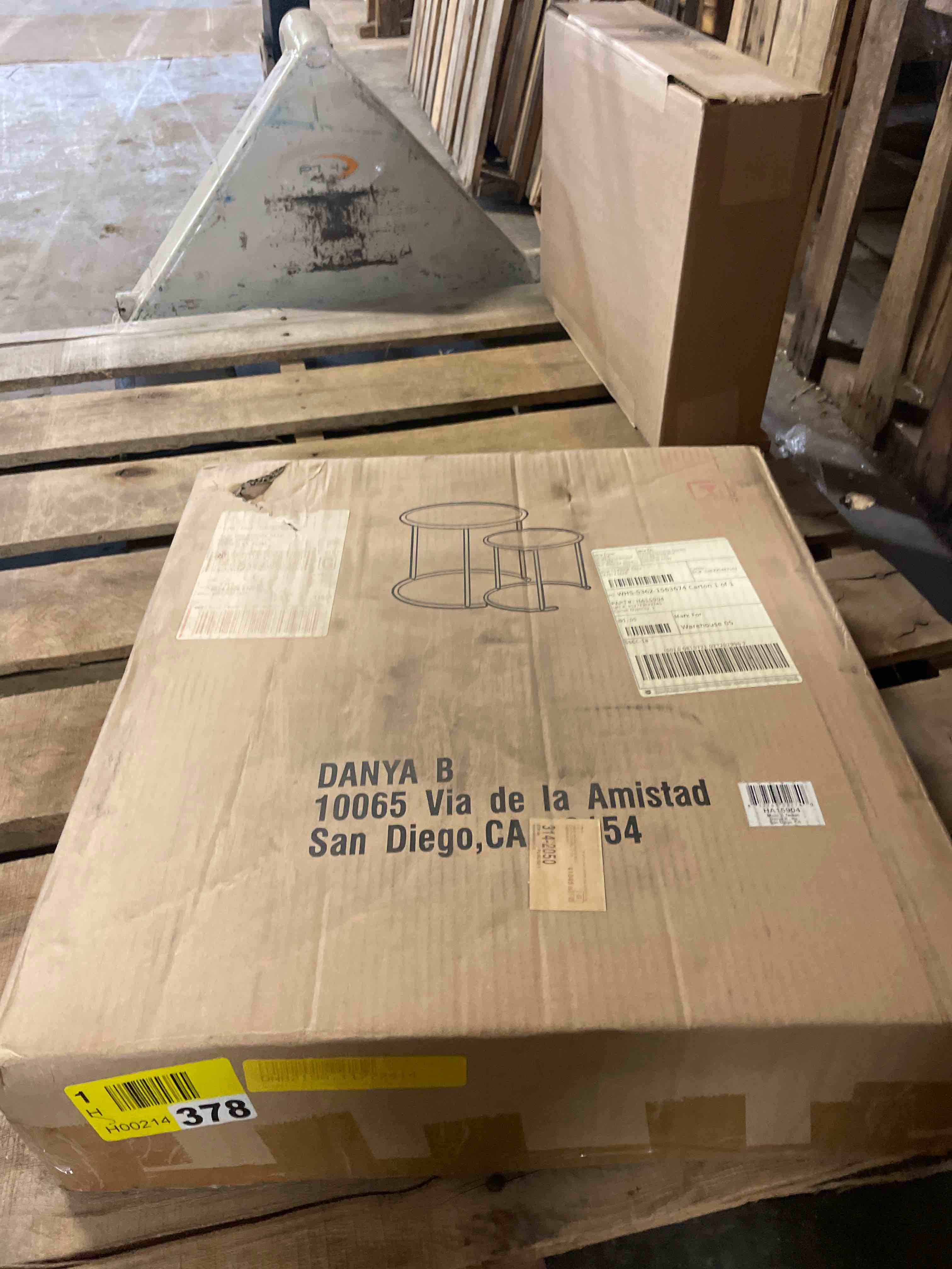 Condition photo showing New/Like New for danya b. set of 2 nested round end tables with black glass-top and rose gold metal frame
