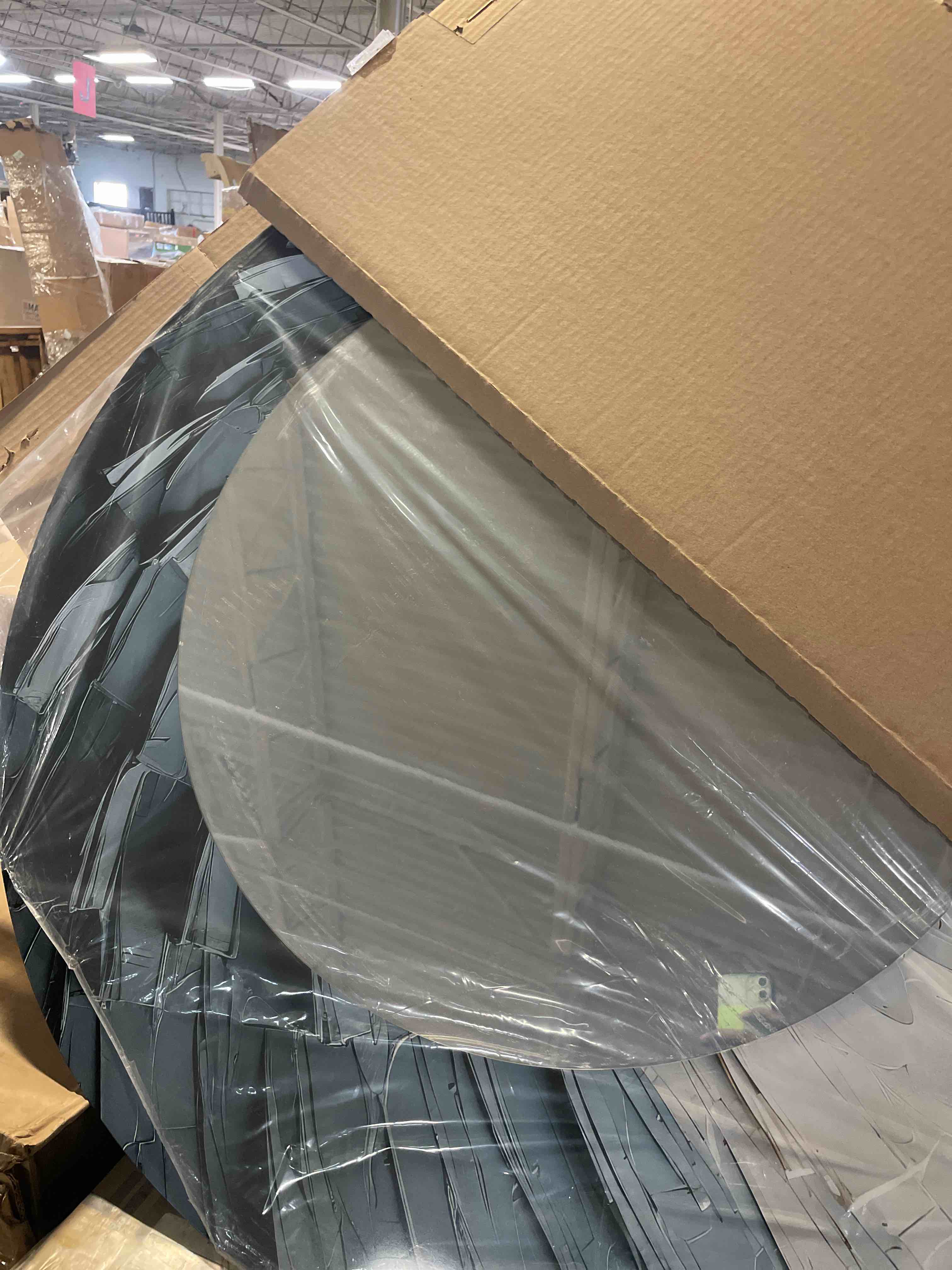 Condition photo showing New/Like New for designq leaves large oval bathroom vanity mirror – tropical oval shaped mirror | leaves in copper, silver, and pewter tones iii | wall art print on metal | 33" w x 43" h