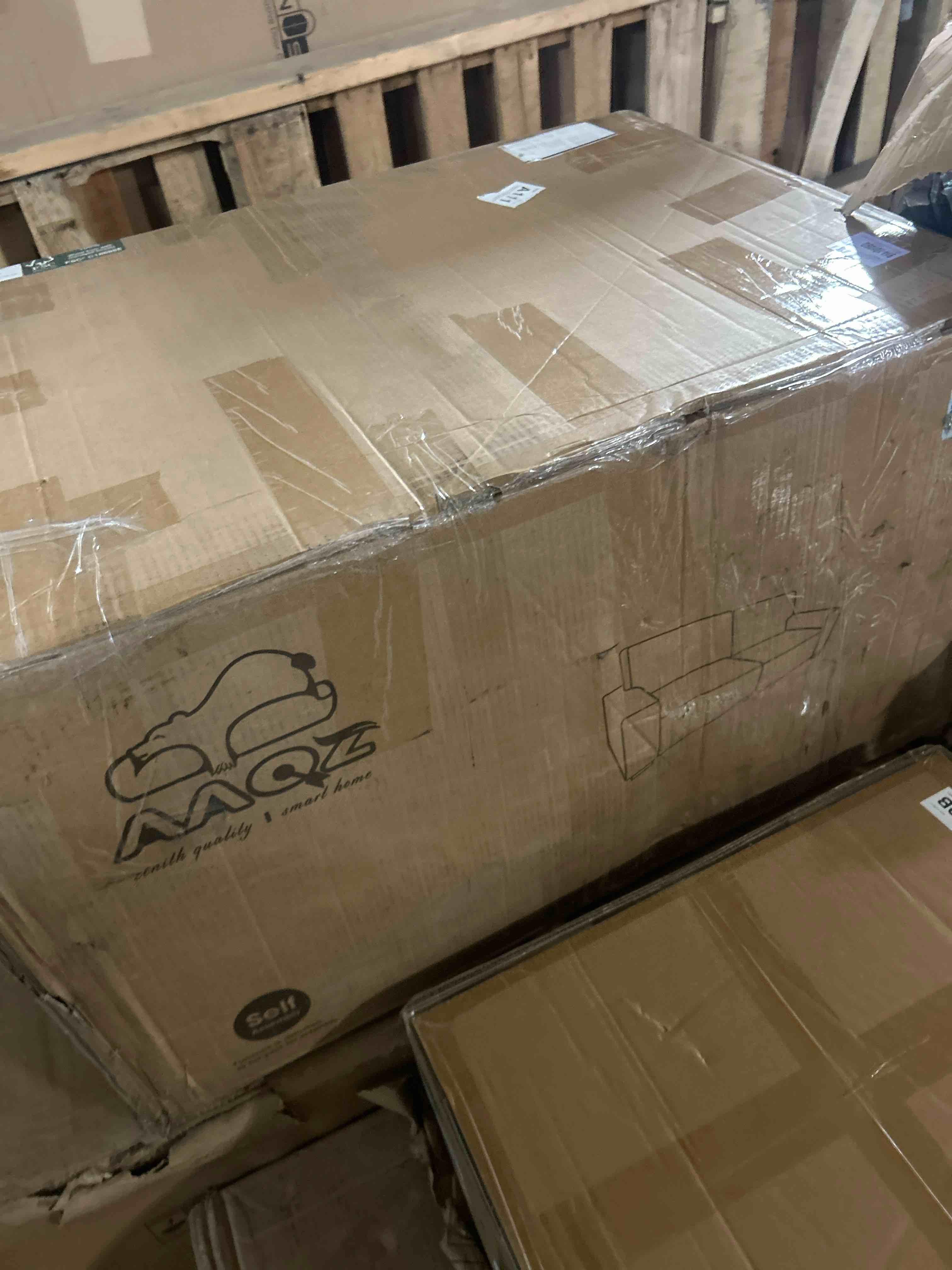 Condition photo showing As Is for eluchang 85" modern sofa couches for living room, 3 seater sofa, natural linen deep seat sofa with upholstered cushion&detachable cover, comfy sofa couch for small space, apartment, cream(incomplete)