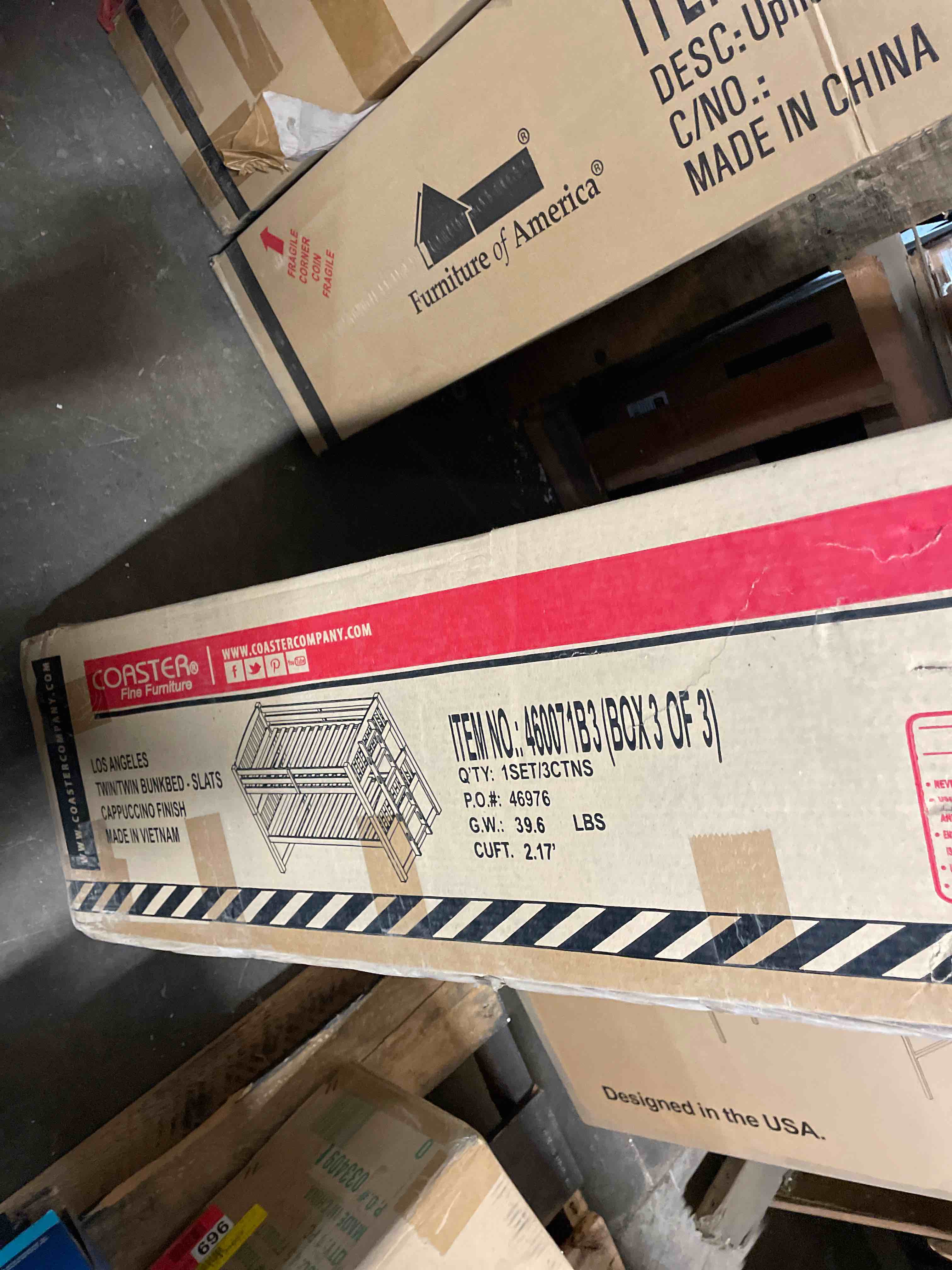 Condition photo showing As Is for coaster logan twin/twin bunk bed (incomplete only box 3 of 3 )
