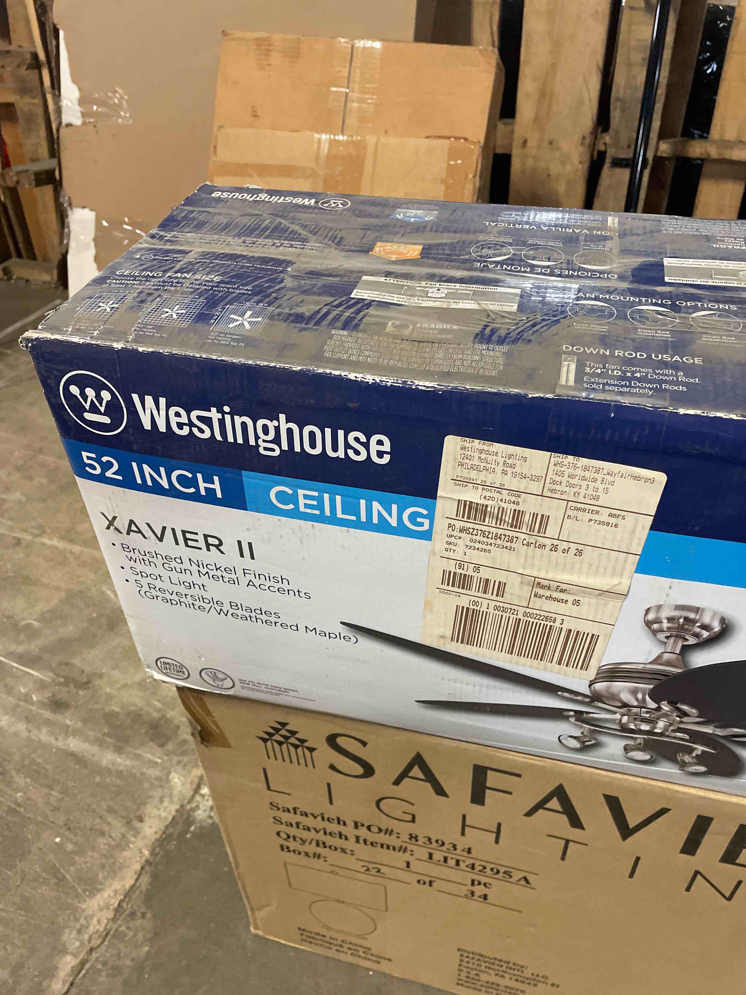 Condition photo showing New/Like New for xavier ii 52-inch reversible five-blade indoor ceiling fan